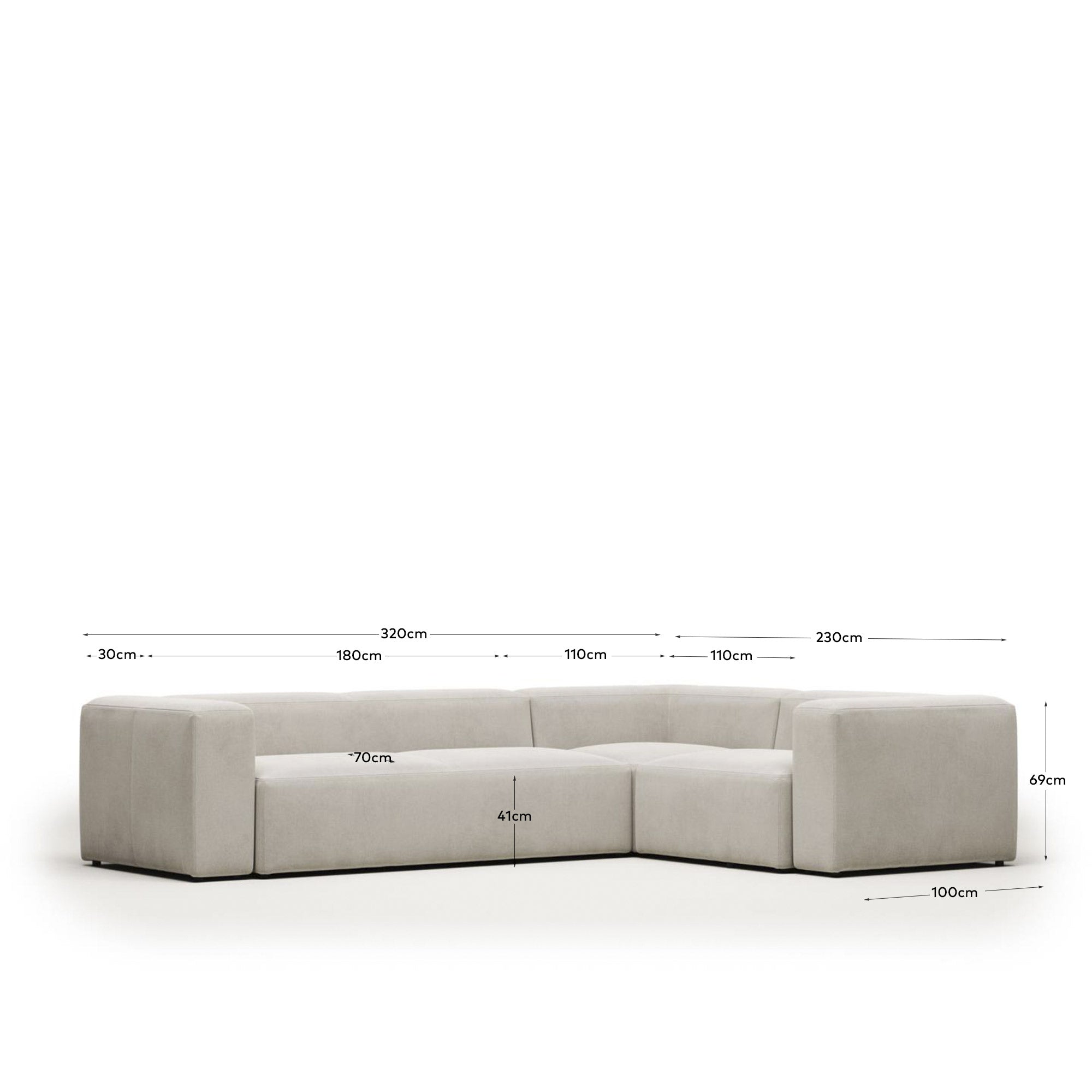 4-Sitzer-Ecksofa Blok, schwer entflammbar mit weisser Chenille, 320 x 230 cm / 230 x 320 cm in Grau präsentiert im Onlineshop von KAQTU Design AG. Ecksofa ist von Kave Home