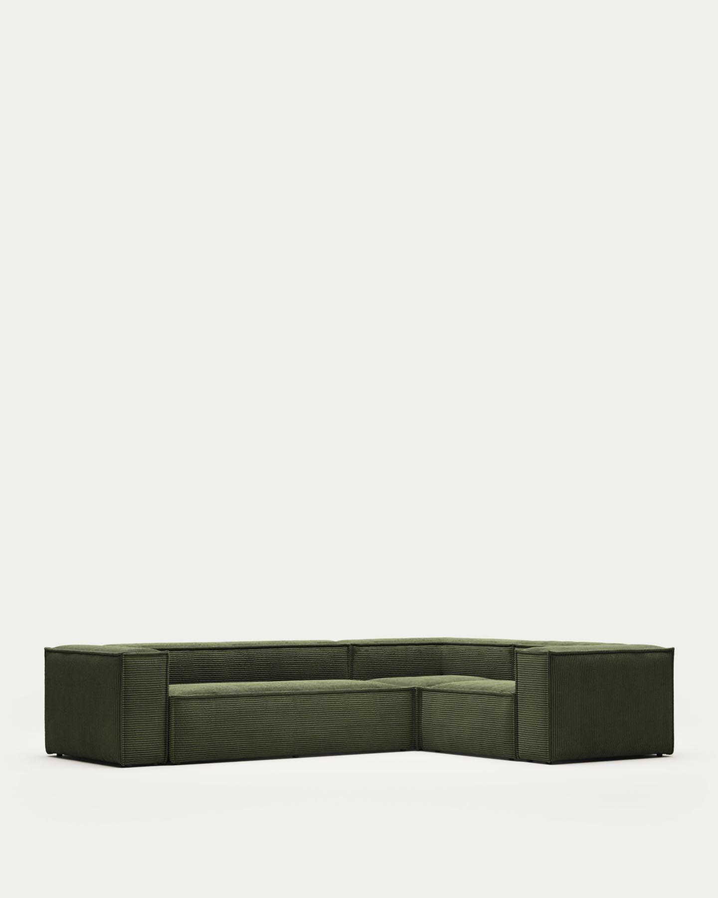 4-Sitzer-Ecksofa Blok, schwer entflammbar mit dickem, grünem Cord, 320 x 230 cm / 230 x 320 cm, FSC Mix Credit in Grün präsentiert im Onlineshop von KAQTU Design AG. Ecksofa ist von Kave Home