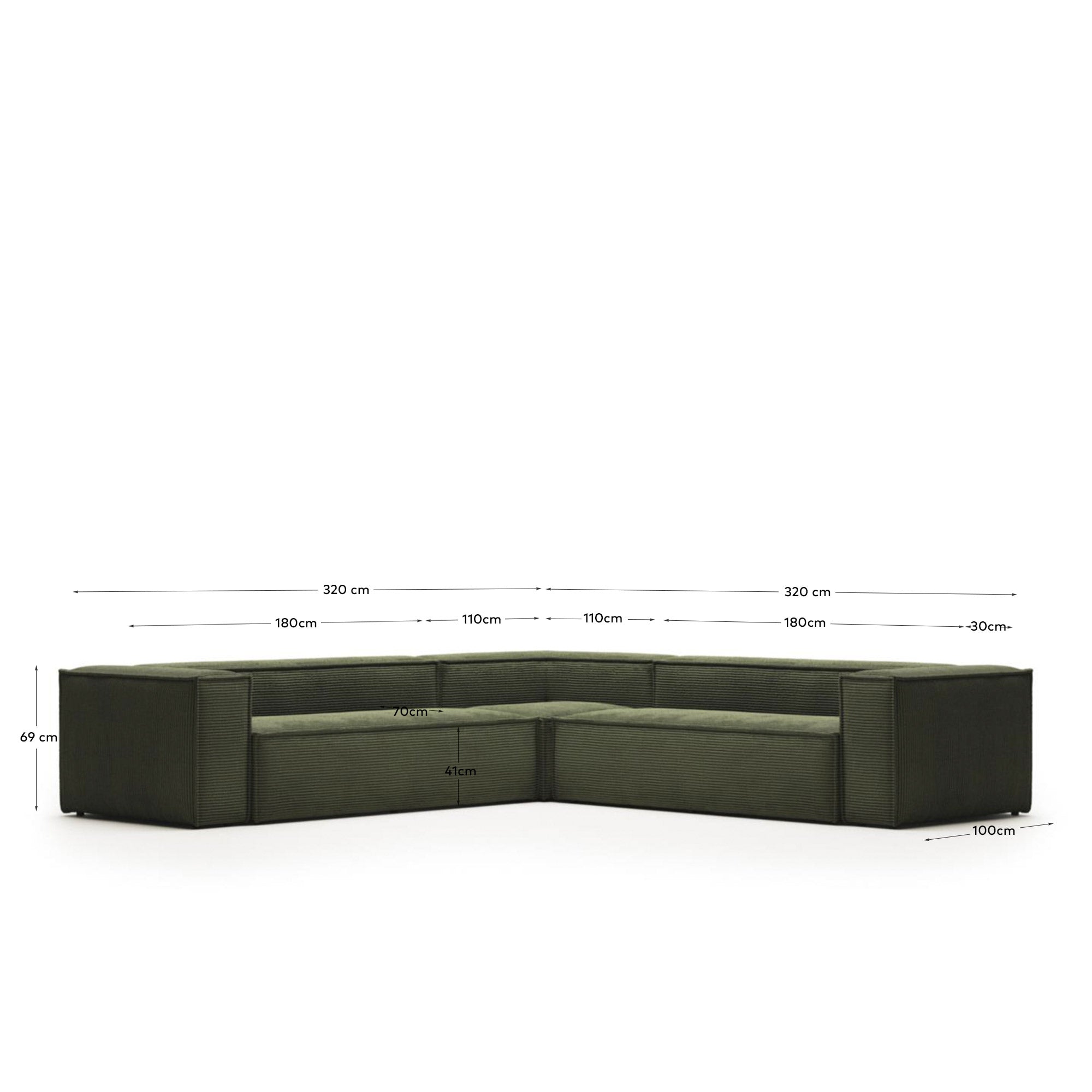 Blok 6-Sitzer-Ecksofa breiter Cord in Grün 320 x 320 FR in Grün präsentiert im Onlineshop von KAQTU Design AG. Ecksofa ist von Kave Home