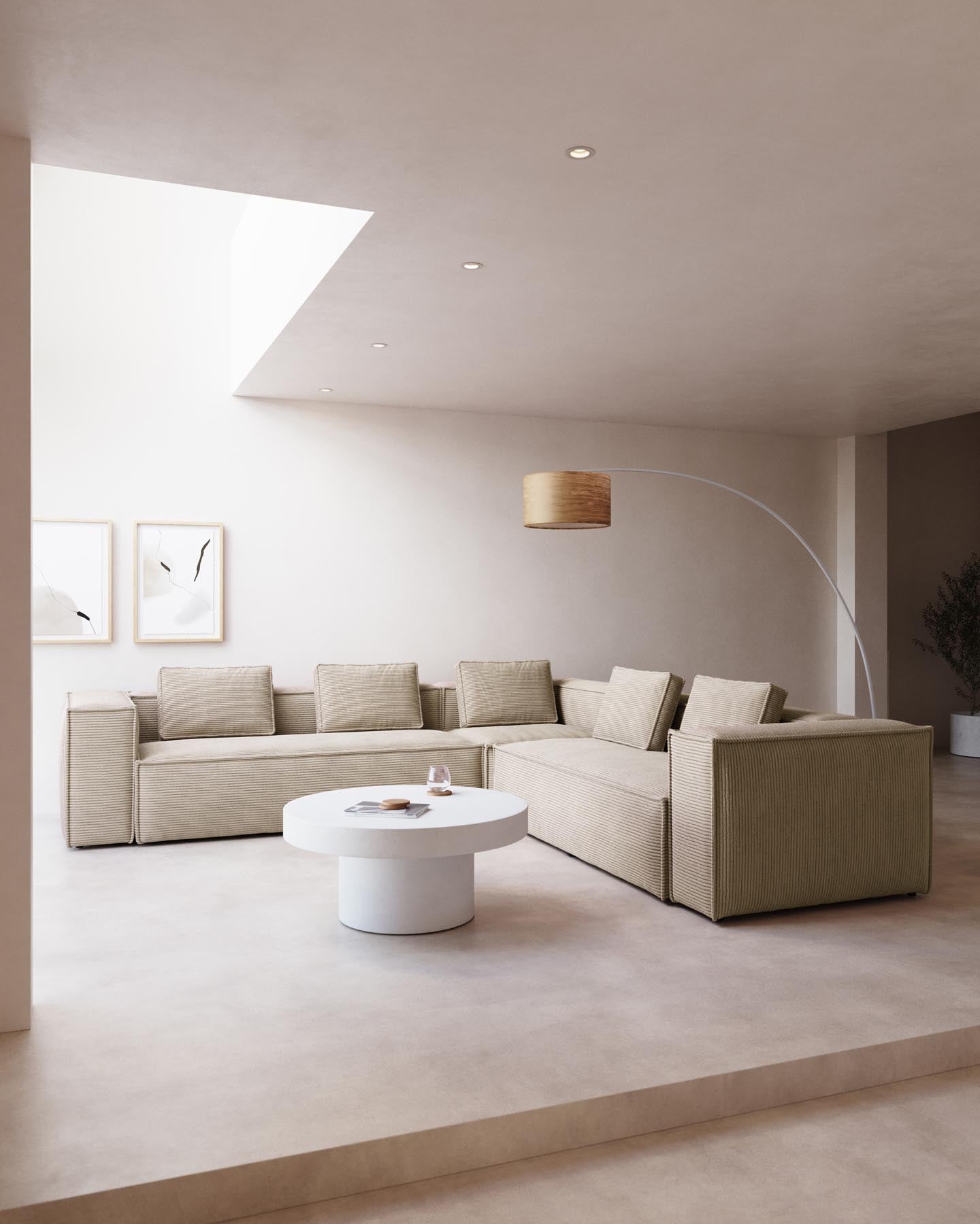 6-Sitzer-Ecksofa Blok schwer entflammbar mit dickem Cord in Ecru 320 x 320 cm FSC Mix Credit in Ecru präsentiert im Onlineshop von KAQTU Design AG. Ecksofa ist von Kave Home