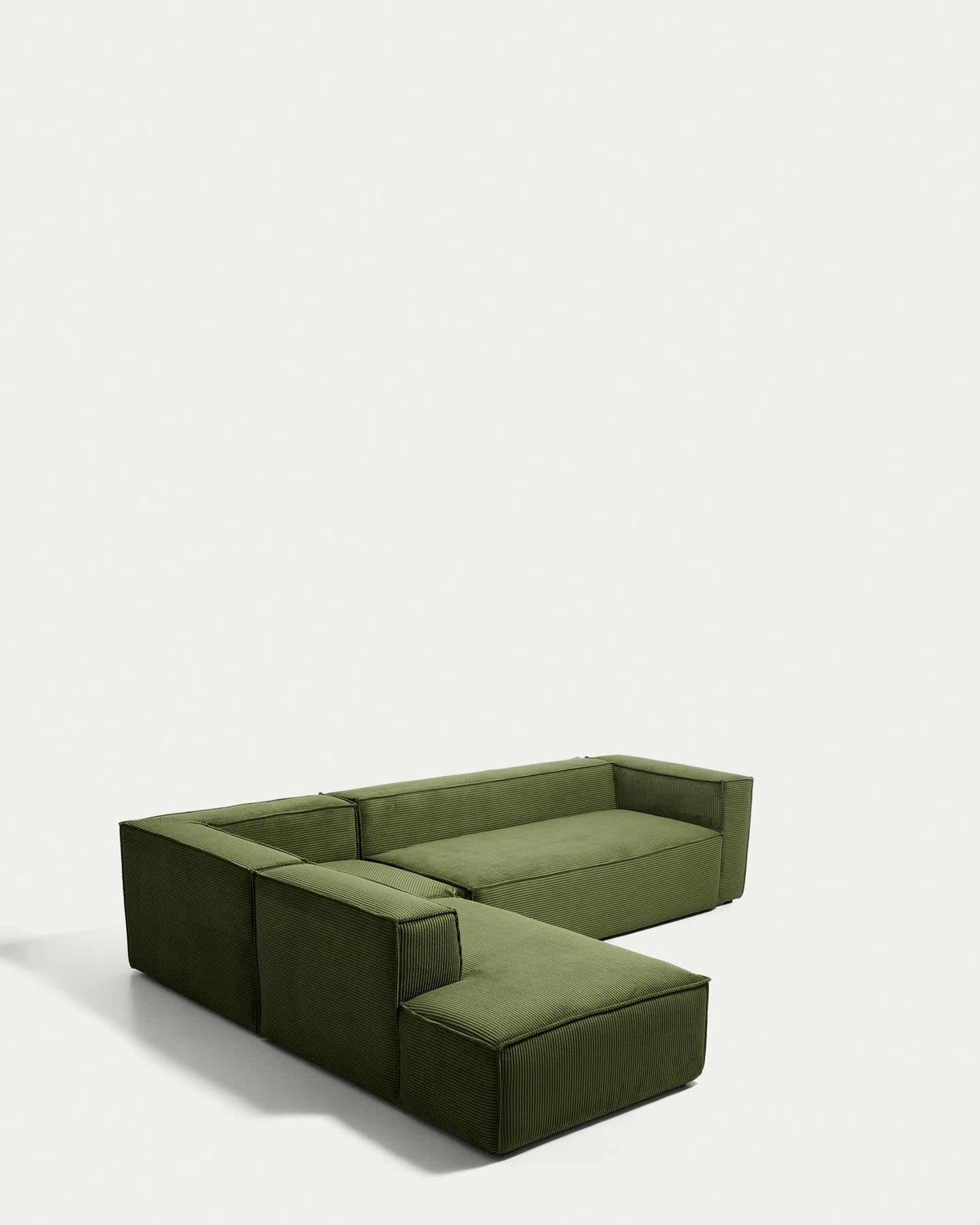 5-Sitzer-Ecksofa Blok mit Randmodul links in grobem grünem Cord, 255 x 320 cm, FSC Mix Credit in Grün präsentiert im Onlineshop von KAQTU Design AG. L-Sofa links ist von Kave Home