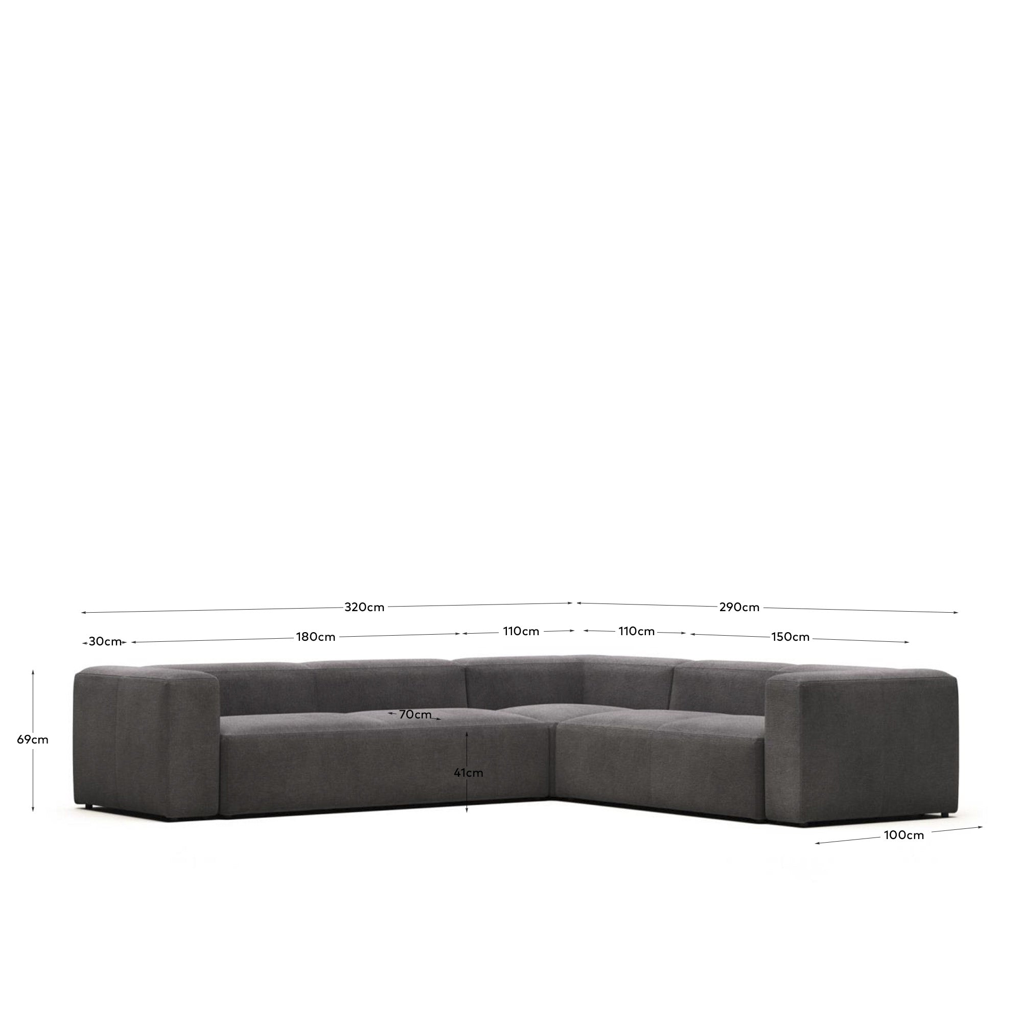 Blok 5-Sitzer-Ecksofa in Grau 320 x 290 cm / 290 x 320 cm FR in Grau präsentiert im Onlineshop von KAQTU Design AG. Ecksofa ist von Kave Home