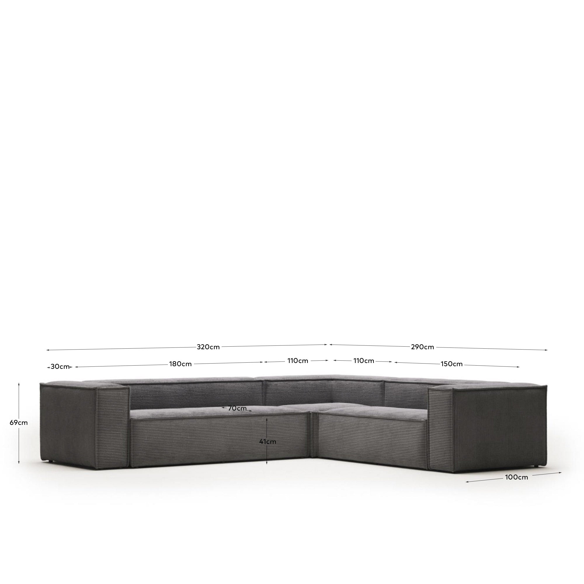 Blok 5-Sitzer-Ecksofa breiter Cord in Grau 320 x 290 / 290 x 320 cm FR in Grau präsentiert im Onlineshop von KAQTU Design AG. Ecksofa ist von Kave Home