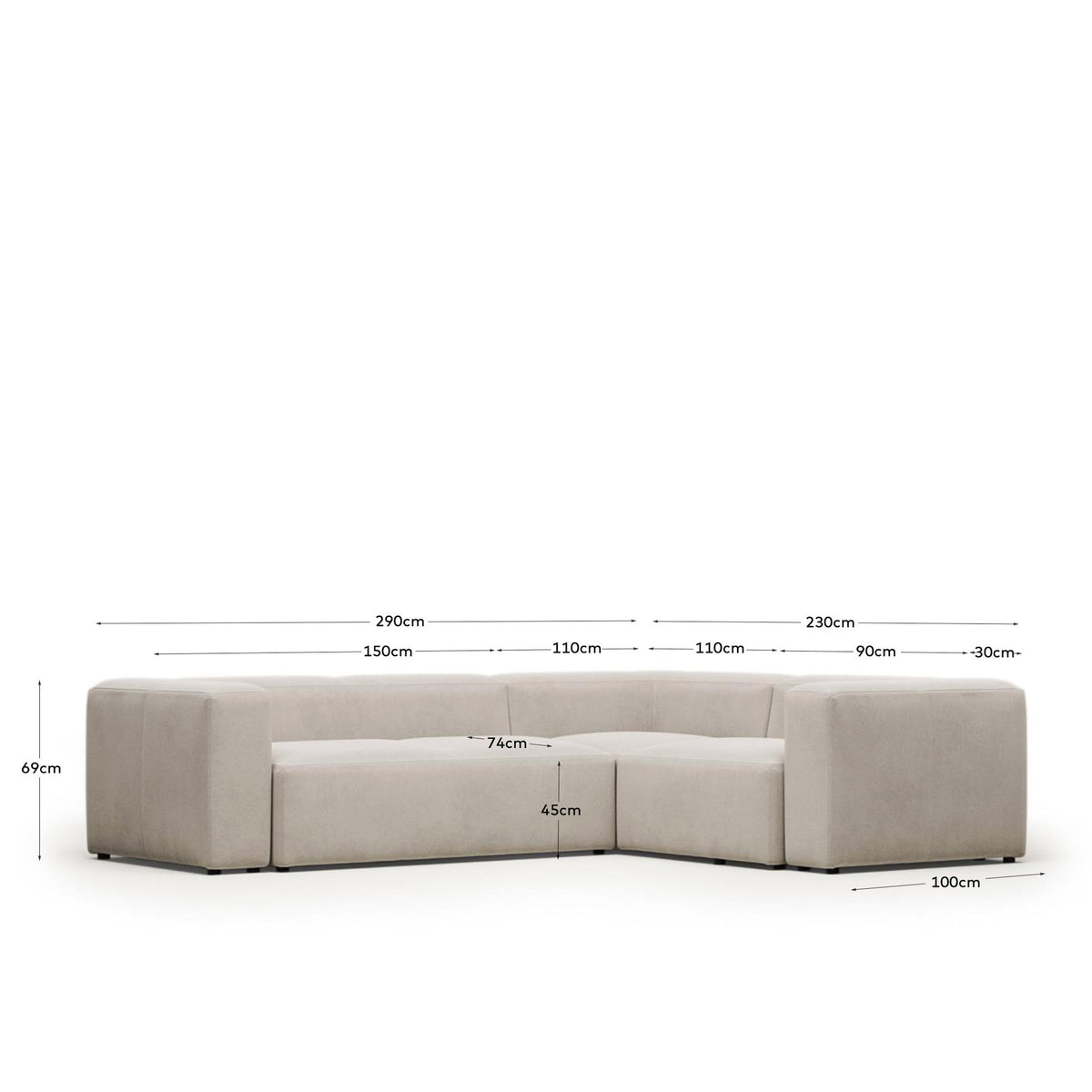 3-Sitzer-Ecksofa Blok mit beiger Chenille 290 x 230 cm / 230 x 290 cm FSC Mix Credit in Beige präsentiert im Onlineshop von KAQTU Design AG. 3er Sofa ist von Kave Home