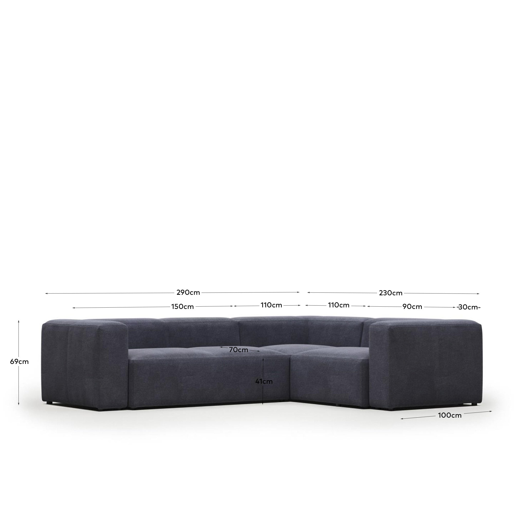 Blok 3-Sitzer Ecksofa blau 290 x 230 cm / 230 cm 290 cm FR in Blau präsentiert im Onlineshop von KAQTU Design AG. Ecksofa ist von Kave Home