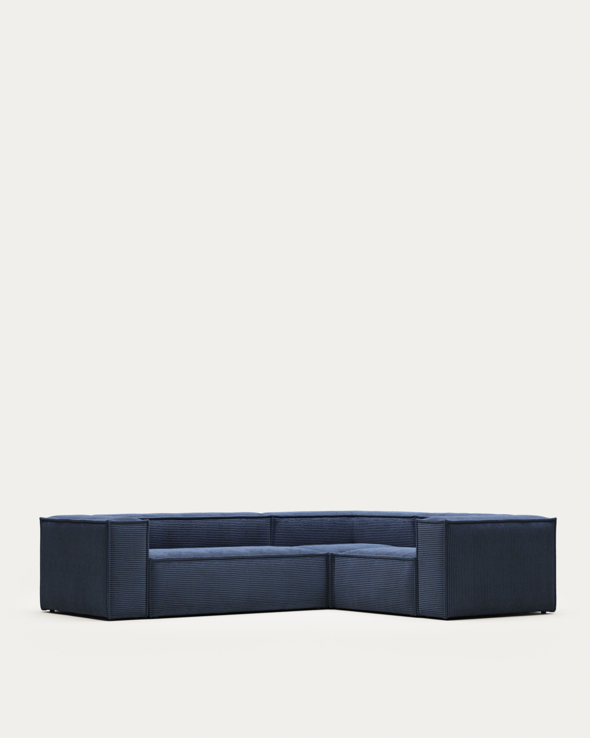 3-Sitzer-Ecksofa Blok, schwer entflammbar mit dickem, blauem Cord, 90 x 230 cm / 230 x 290 cm, FSC Mix Credit in Blau präsentiert im Onlineshop von KAQTU Design AG. Ecksofa ist von Kave Home