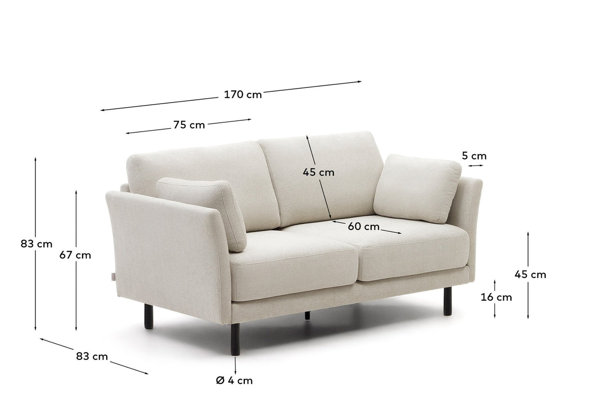 Gilma 2-Sitzer-Sofa aus Chenille in Perle und Beine mit schwarzem Finish 170 cm in Perle präsentiert im Onlineshop von KAQTU Design AG. 2er Sofa ist von Kave Home