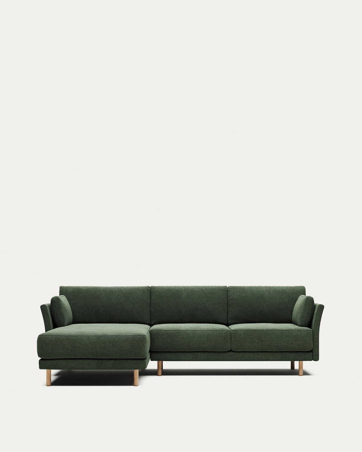 Gilma 3-seater sofa with right/left chaise longue, flame retardant with green chenille