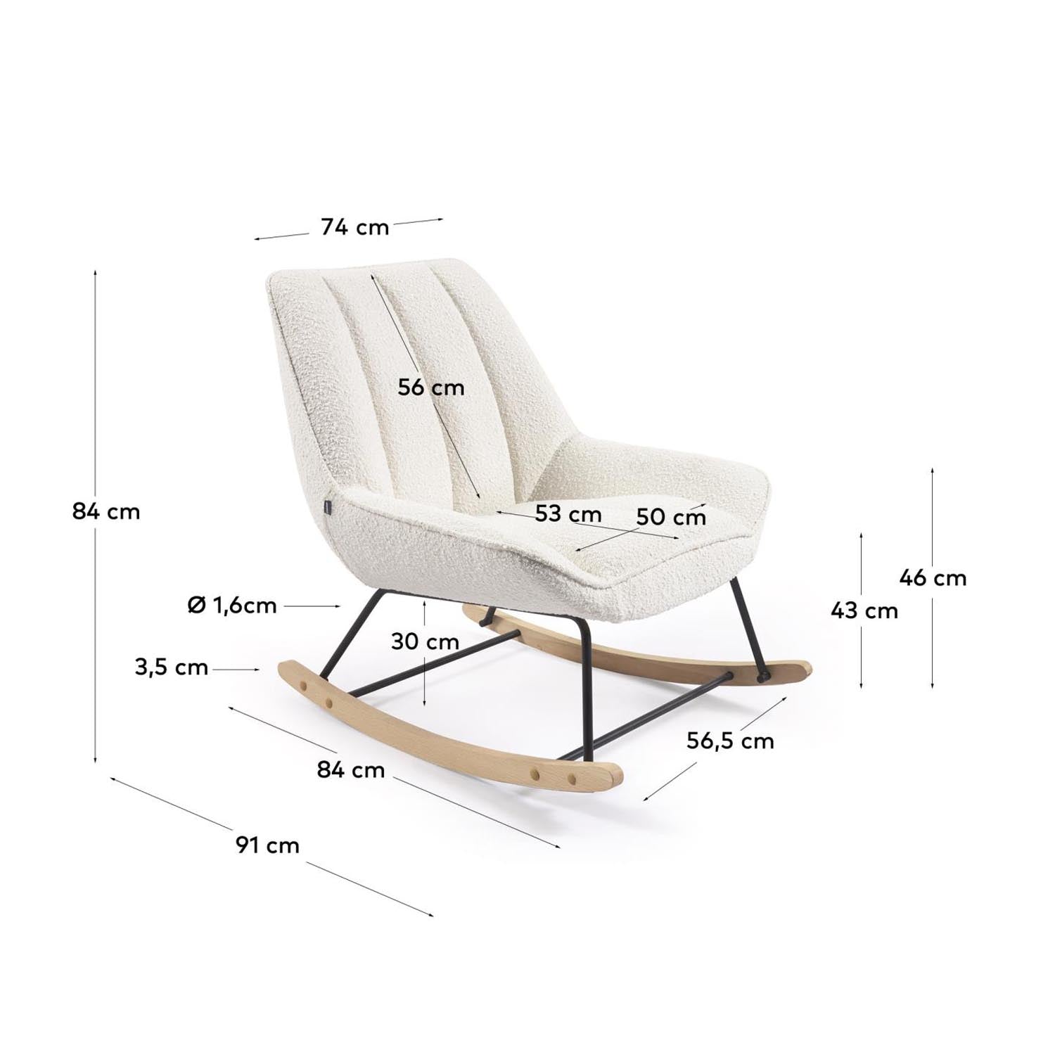 Eleganter Marlina Schaukelstuhl in Weiss von Kave Home, mit Lammfell-Stil Bezug für stilvollen Komfort.
