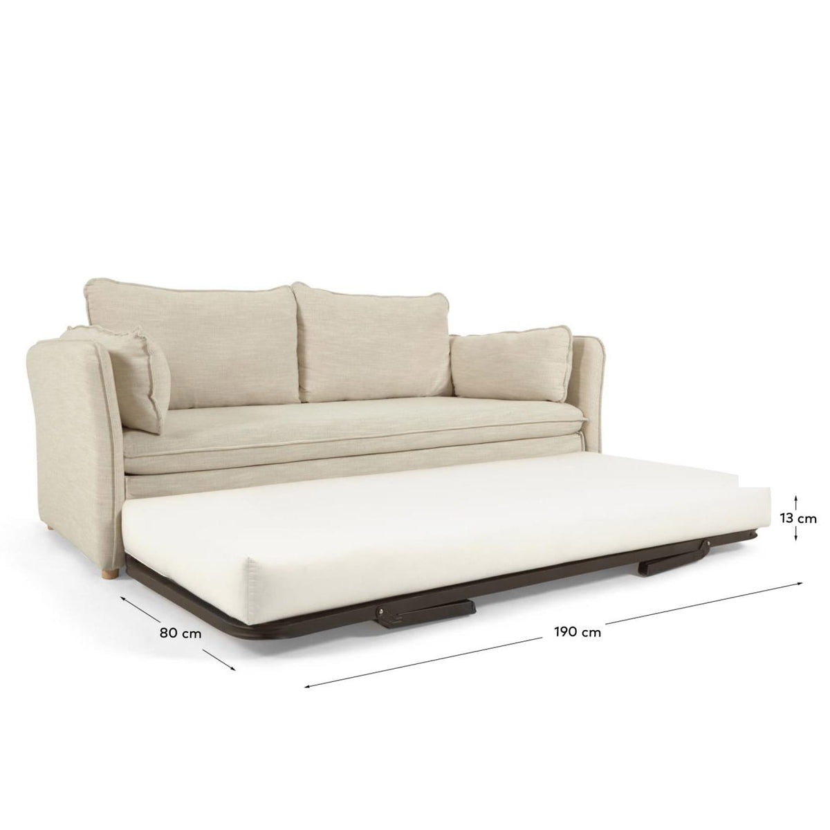 Tanit Schlafsofa weiss und Beine aus massivem Buchenholz mit natürlichem Finish 210 cm FSC Mix Credit in Weiss präsentiert im Onlineshop von KAQTU Design AG. Bettsofa ist von Kave Home