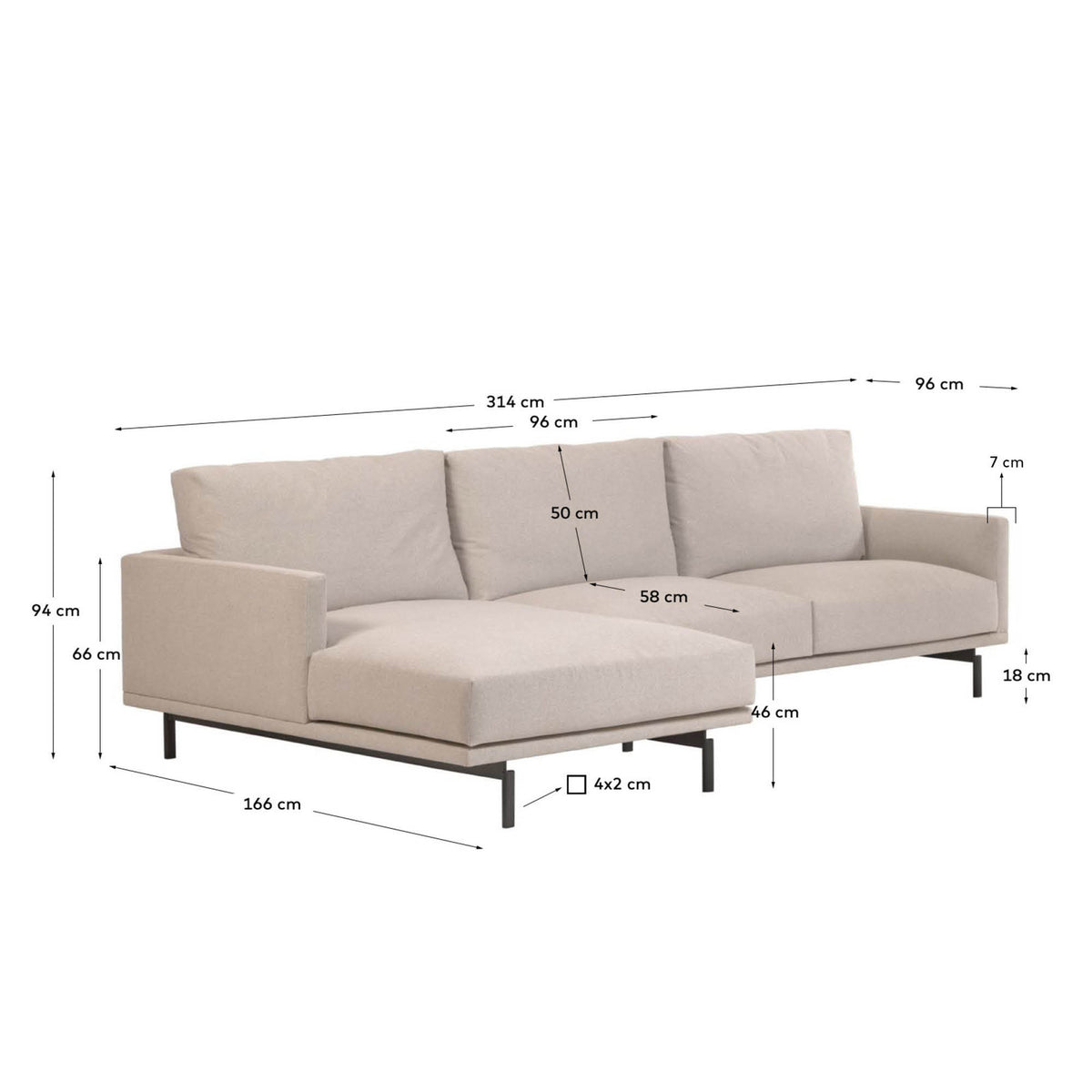 Galene 4-Sitzer Sofa beige mit Chaiselongue links 314 cm FSC Mix Credit in Beige präsentiert im Onlineshop von KAQTU Design AG. L-Sofa links ist von Kave Home