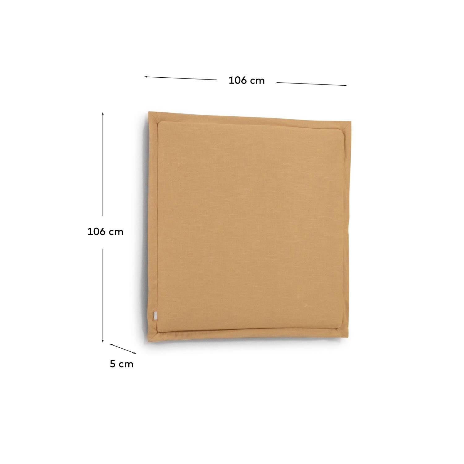 Tanit Kopfteil in Senfgelb von Kave Home: Hochwertiges Leinen, abnehmbarer Bezug, perfekt für 90 cm Betten. Stil und Nachhaltigkeit vereint.