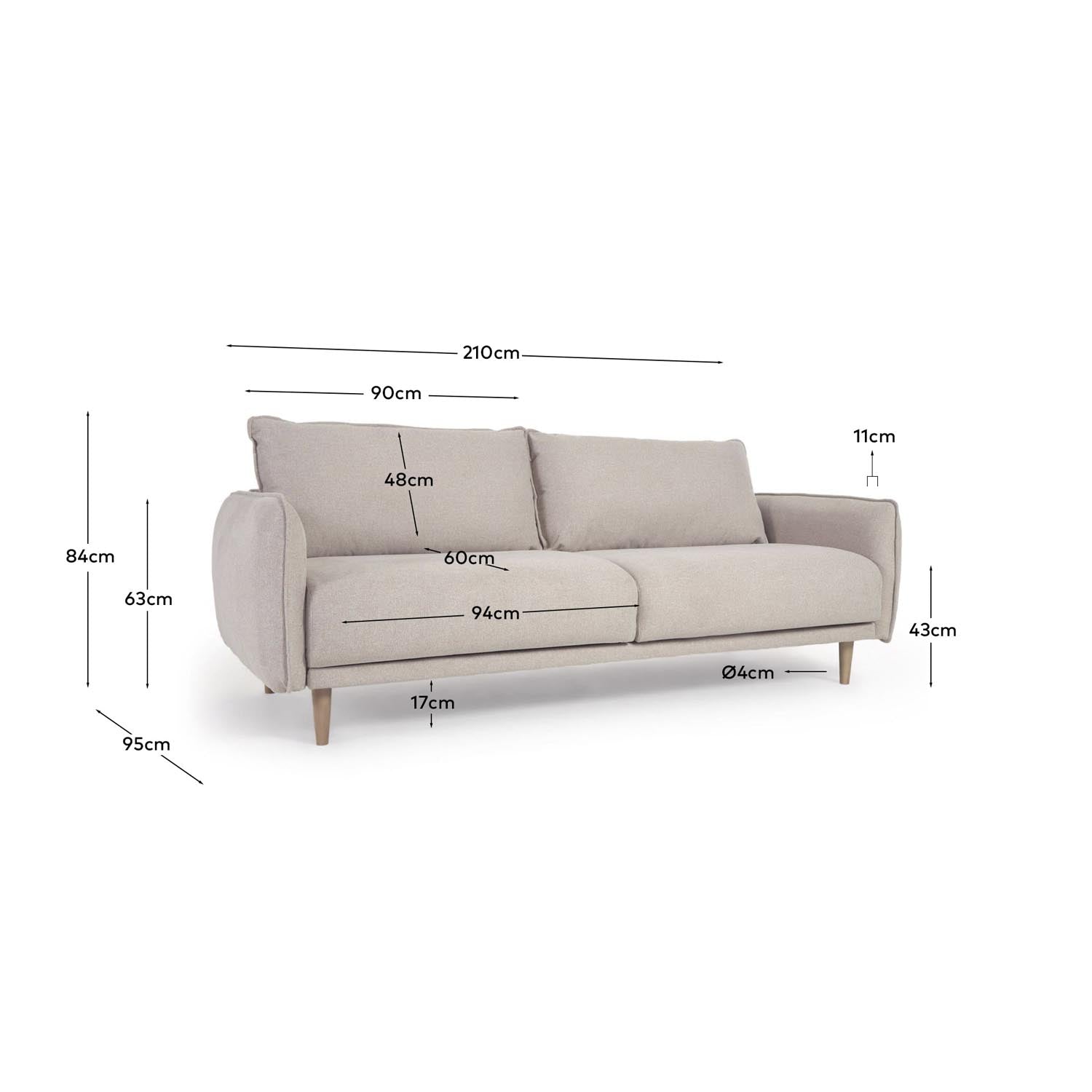 Entdecken Sie das elegante Sofa Carlota in Beige für 3 Personen von Kave Home. Ideal für stilvolle Wohnräume und nachhaltigen Komfort.