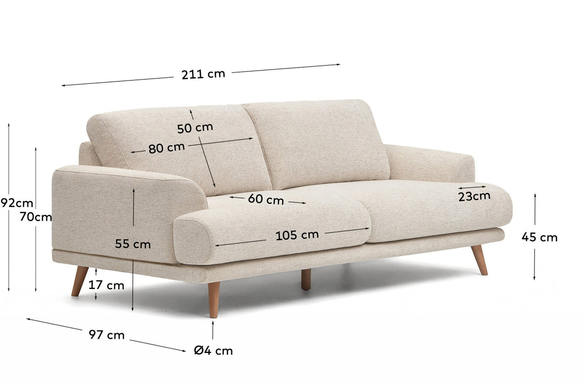 2-Sitzer-Sofa Karin aus beiger Chenille mit Beinen aus massivem Buchenholz mit Finish in natürlichem Farbton 211 cm in Beige präsentiert im Onlineshop von KAQTU Design AG. 2er Sofa ist von Kave Home