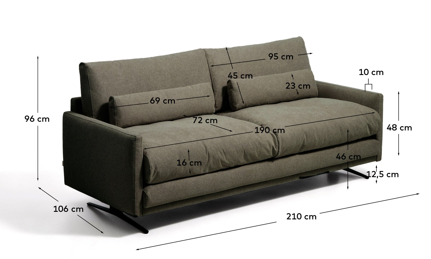 2-Sitzer-Sofa Veliro, schwer entflammbar, in Dunkelgrün mit Stahlbeinen mit schwarzem Finish, 210 cm, FSC Mix Credit in Dunkelgrün präsentiert im Onlineshop von KAQTU Design AG. 2er Sofa ist von Kave Home