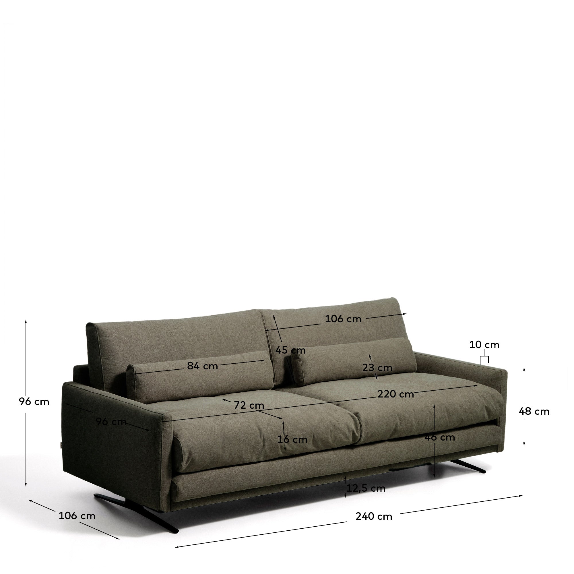 3-Sitzer-Sofa Veliro, schwer entflammbar, in Dunkelgrün mit Stahlbeinen mit schwarzem Finish, 240 cm, FSC Mix Credit in Dunkelgrün präsentiert im Onlineshop von KAQTU Design AG. 3er Sofa ist von Kave Home