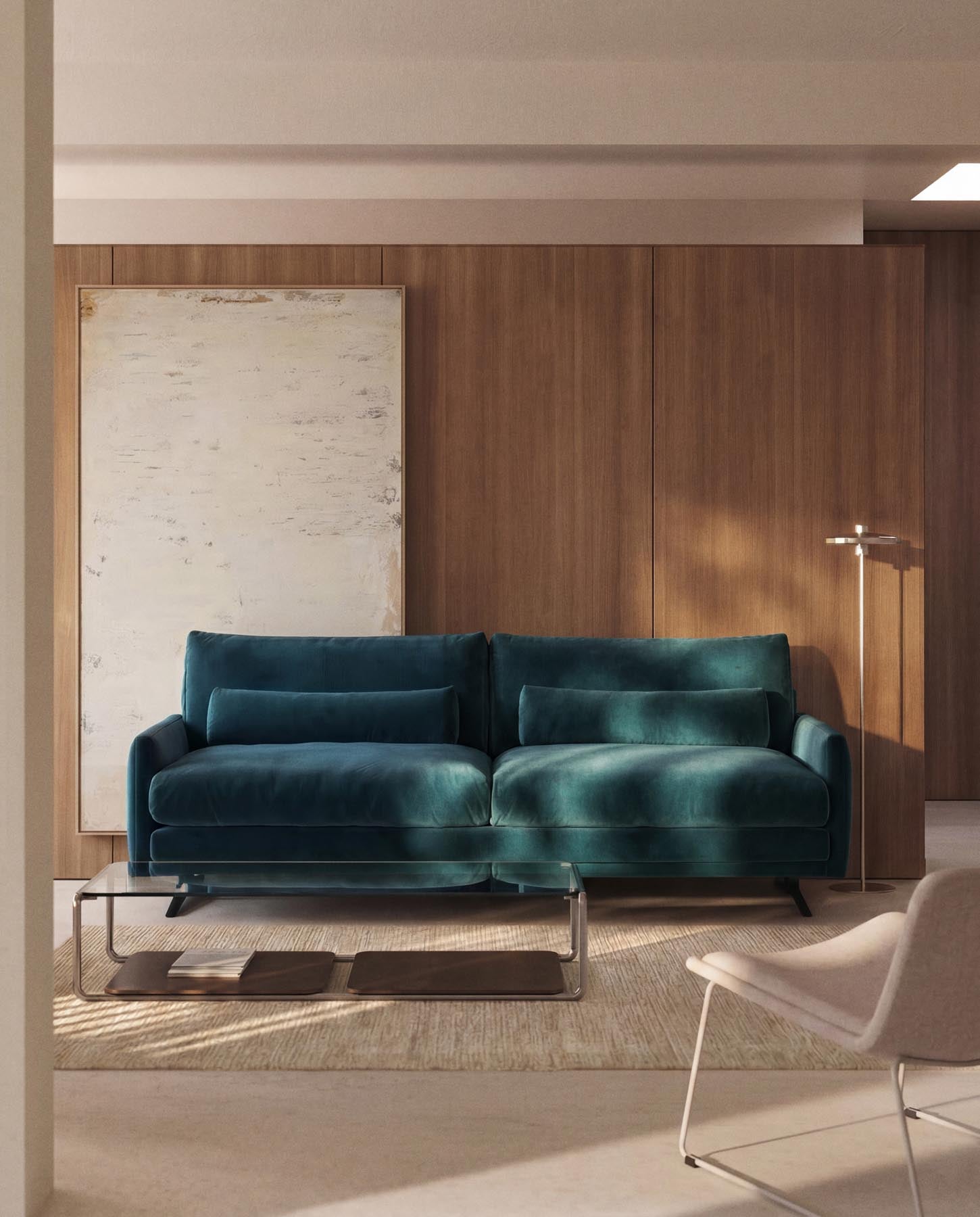 3-Sitzer-Sofa Veliro, schwer entflammbar, mit Samt in dunklem Türkis und Stahlbeinen mit schwarzem Finish, 240 cm, FSC Mix Credit in Grün präsentiert im Onlineshop von KAQTU Design AG. 3er Sofa ist von Kave Home