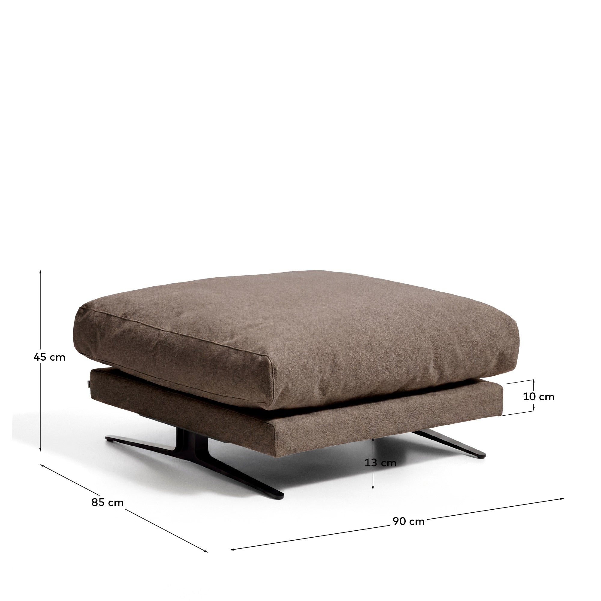 Fussablage Veliro, schwer entflammbar, in Toastbraun mit Stahlbeinen mit schwarzem Finish, 85 x 90 cm, FSC Mix Credit in Braun präsentiert im Onlineshop von KAQTU Design AG. Pouf ist von Kave Home