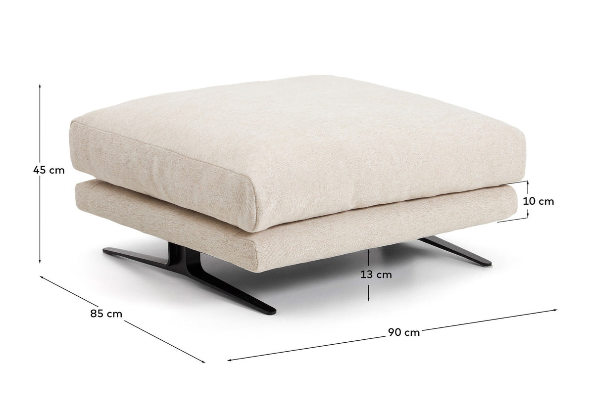 Fussablage Veliro aus beiger Chenille mit schwarzen Stahlbeinen, 85 x 90 cm, FSC Mix Credit in Beige präsentiert im Onlineshop von KAQTU Design AG. Pouf ist von Kave Home