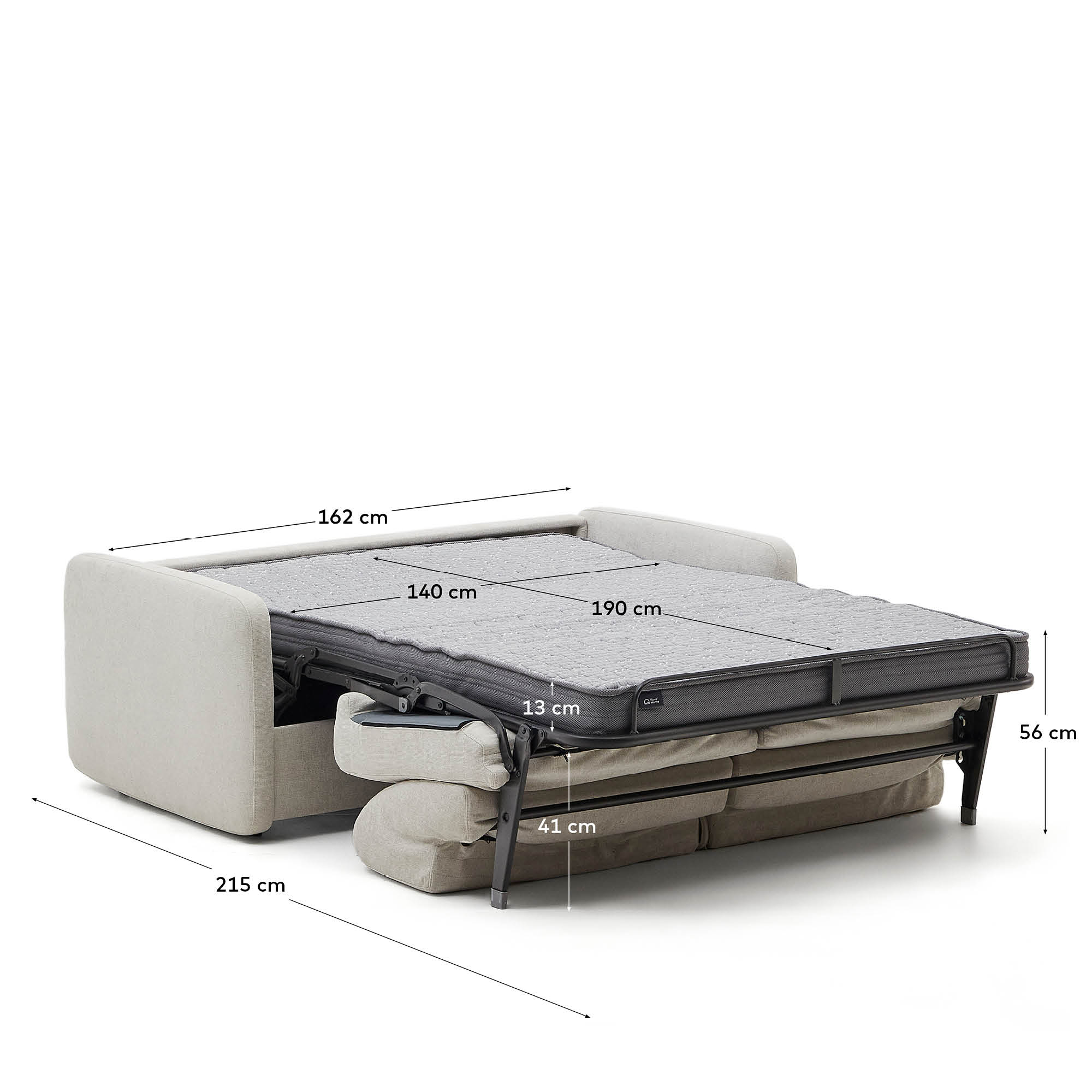 Elegantes 2-Sitzer-Bettsofa Nuala in Perlweiss, 184 cm. Hochwertige Polsterung und viskoelastische Matratze für optimalen Komfort und Stil.