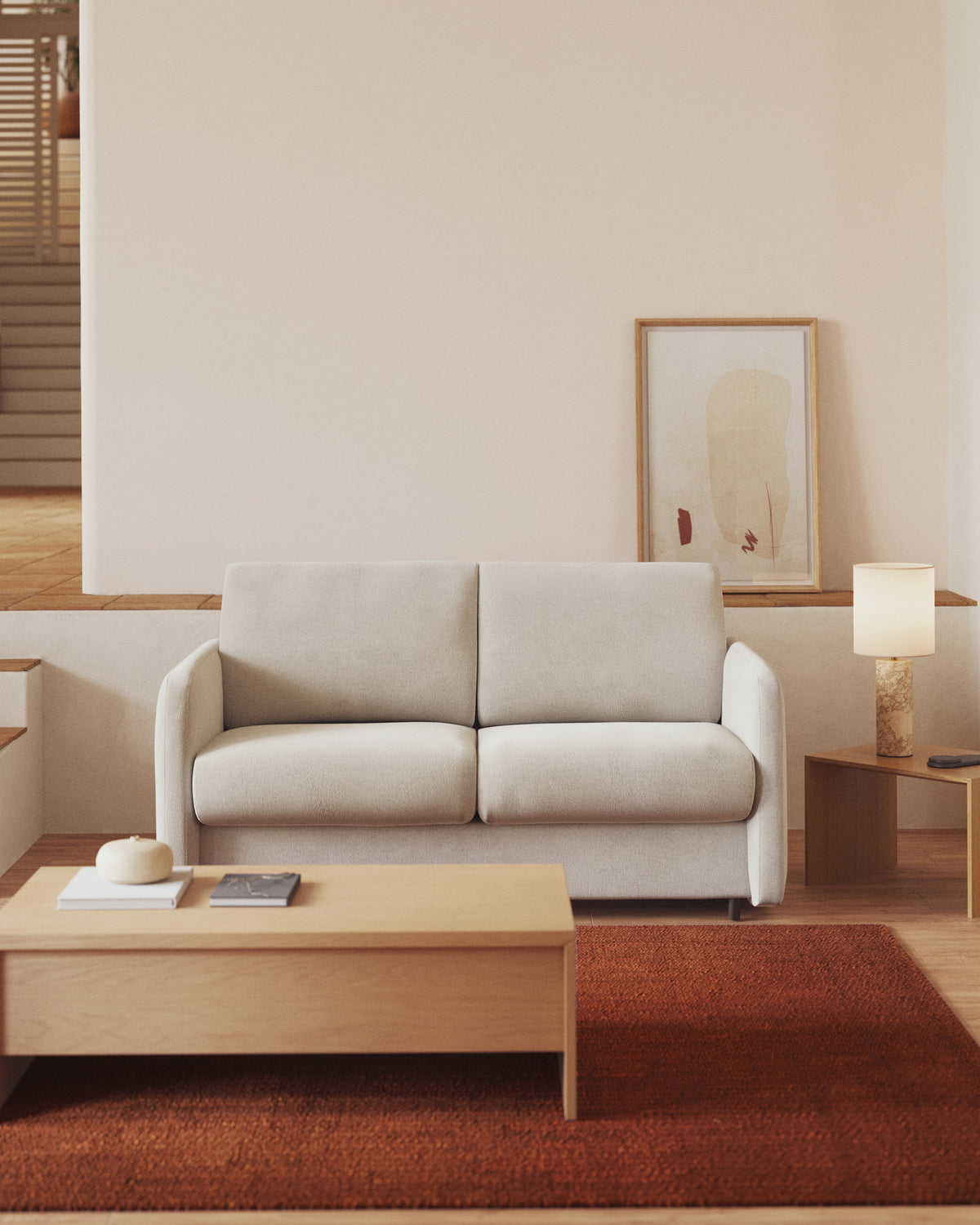 2-Sitzer-Bettsofa Nuala in perlweisser Chenille, 184 cm in Perle präsentiert im Onlineshop von KAQTU Design AG. Bettsofa ist von Kave Home