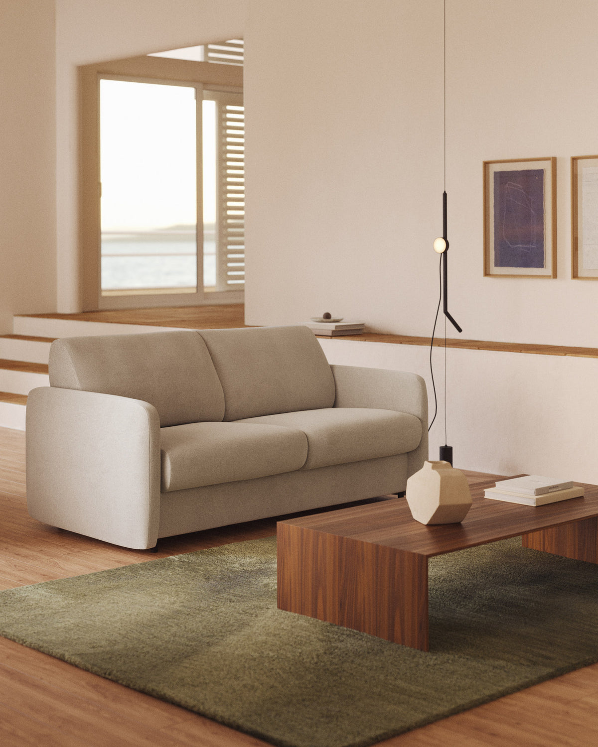 3-Sitzer-Bettsofa Nuala in perlweisser Chenille, 204 cm in Perle präsentiert im Onlineshop von KAQTU Design AG. Bettsofa ist von Kave Home