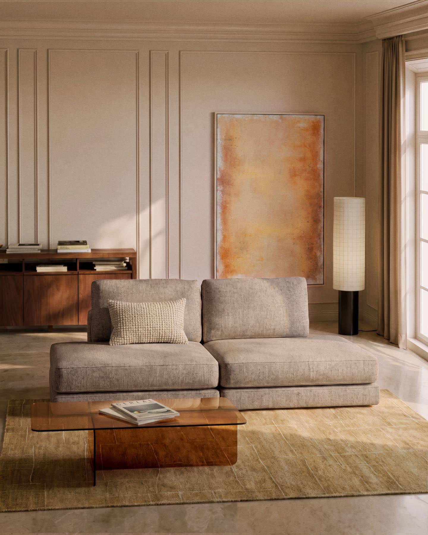 3-Sitzer-Modularsofa Gala aus beigem Microbouclé, FSC Mix Credit, 240 cm in Beige präsentiert im Onlineshop von KAQTU Design AG. 3er Sofa ist von Kave Home