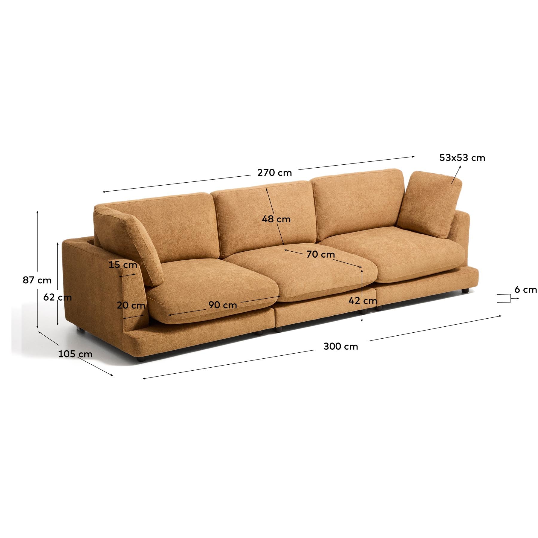 4-Sitzer-Sofa Gala aus senfgelbem Microbouclé, FSC Mix Credit, 300 cm in Senfgelb präsentiert im Onlineshop von KAQTU Design AG. 4er Sofa ist von Kave Home