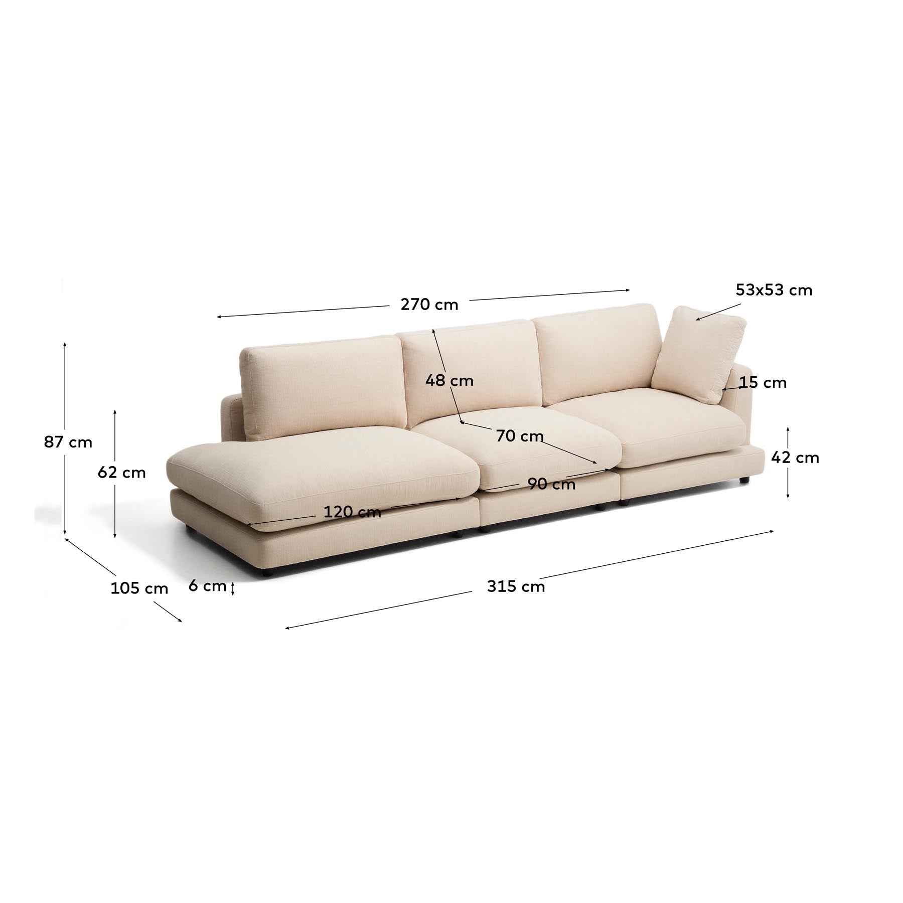 4-Sitzer-Modularsofa Gala mit Randmodul links aus beiger Chenille, FSC Mix Credit, 315 cm in Beige präsentiert im Onlineshop von KAQTU Design AG. 4er Sofa ist von Kave Home