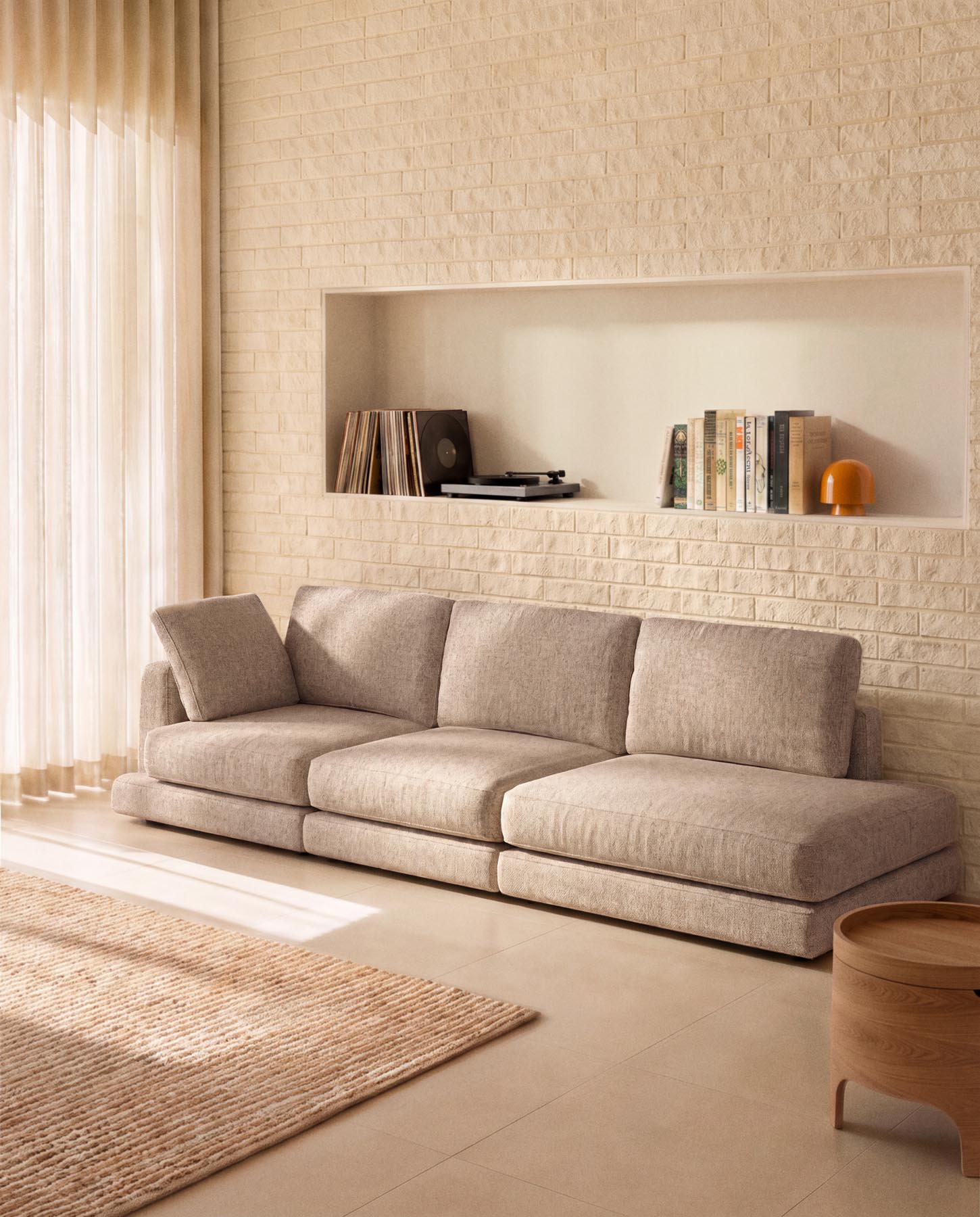 4-Sitzer-Modularsofa Gala mit Randmodul links aus beiger Chenille, FSC Mix Credit, 315 cm in Beige präsentiert im Onlineshop von KAQTU Design AG. 4er Sofa ist von Kave Home