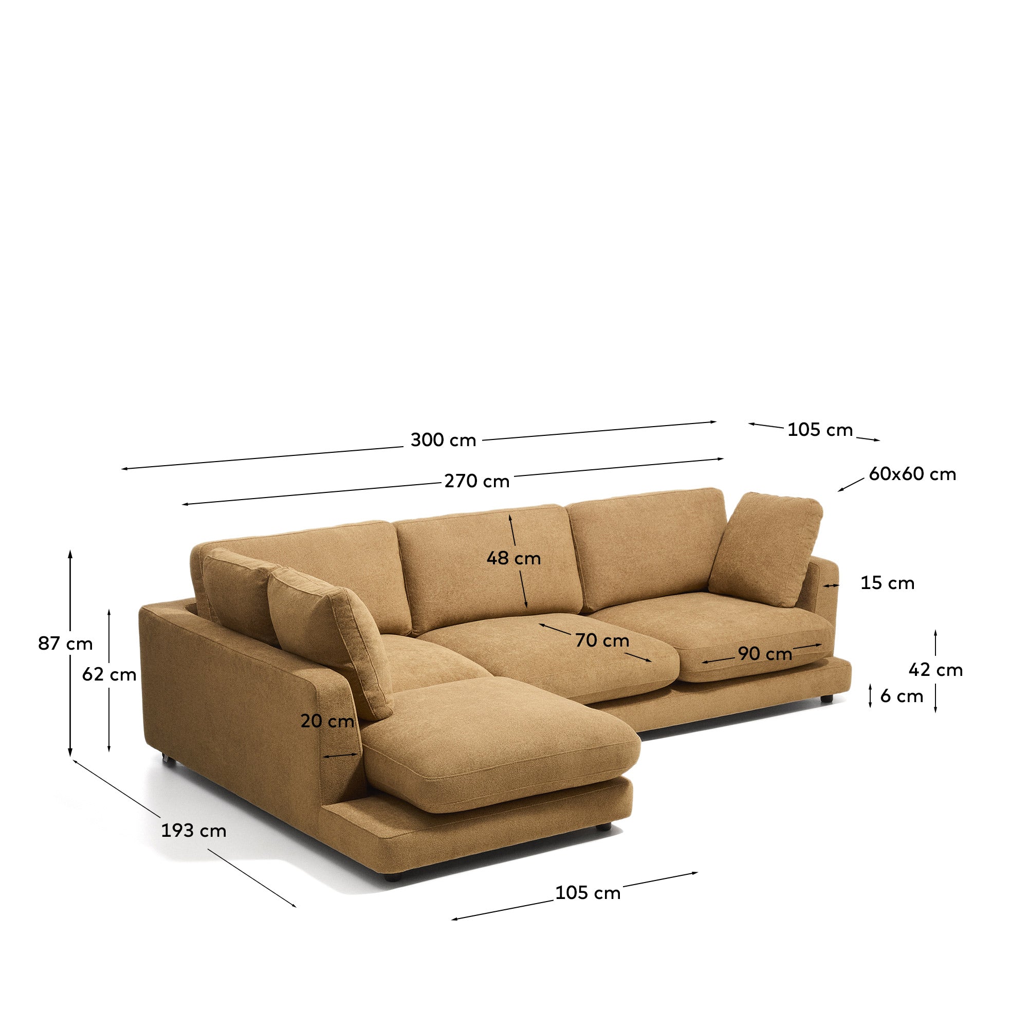4-Sitzer-Sofa Gala aus Microbouclé mit Chaiselongue links in Senfgelb, FSC Mix Credit, 300 cm in Senfgelb präsentiert im Onlineshop von KAQTU Design AG. L-Sofa links ist von Kave Home