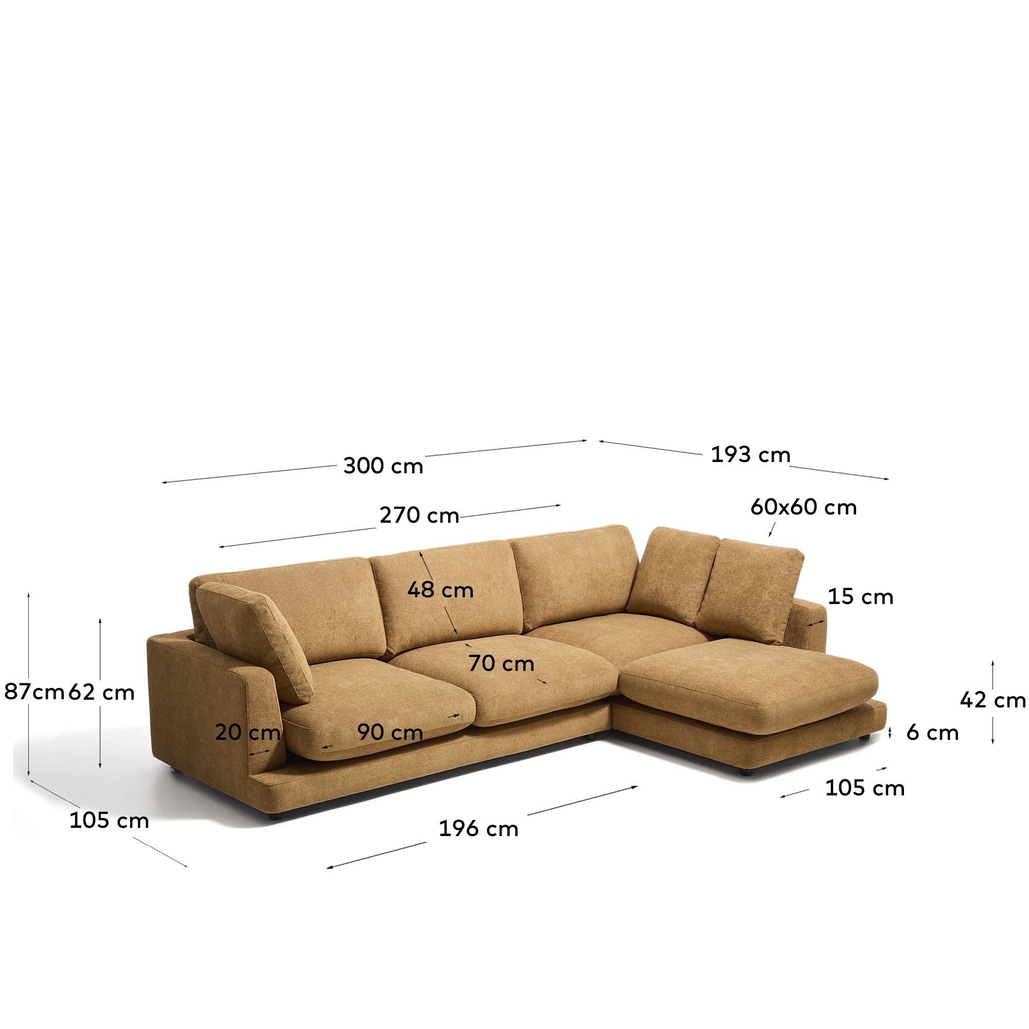 4-Sitzer-Sofa Gala aus Microbouclé mit Chaiselongue rechts in Senfgelb, FSC Mix Credit, 300 cm in Senfgelb präsentiert im Onlineshop von KAQTU Design AG. L-Sofa rechts ist von Kave Home