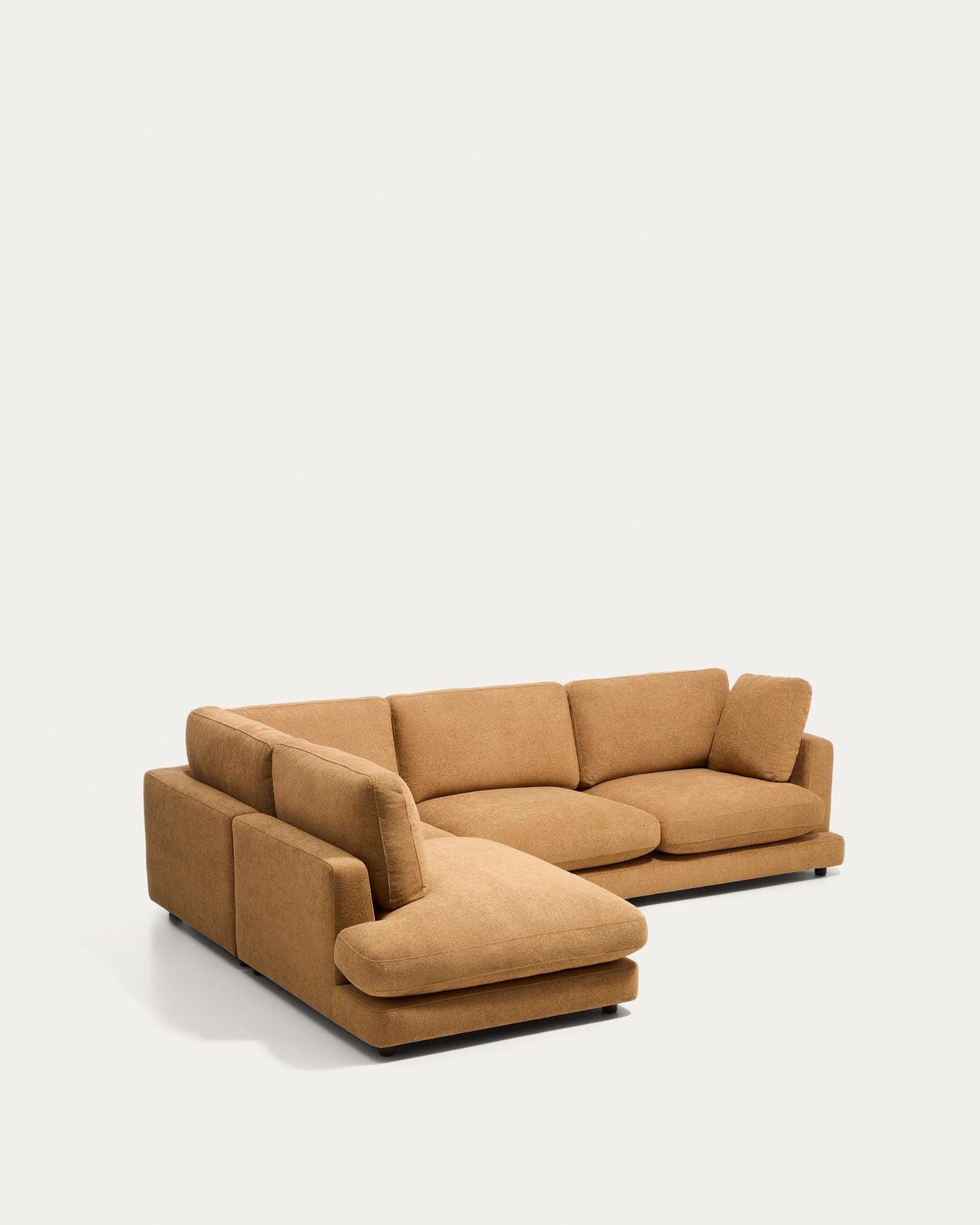 5-Sitzer-Ecksofa Gala mit Randmodul links aus senfgelbem Microbouclé, FSC Mix Credit, 225 x 300 cm in Senfgelb präsentiert im Onlineshop von KAQTU Design AG. L-Sofa links ist von Kave Home
