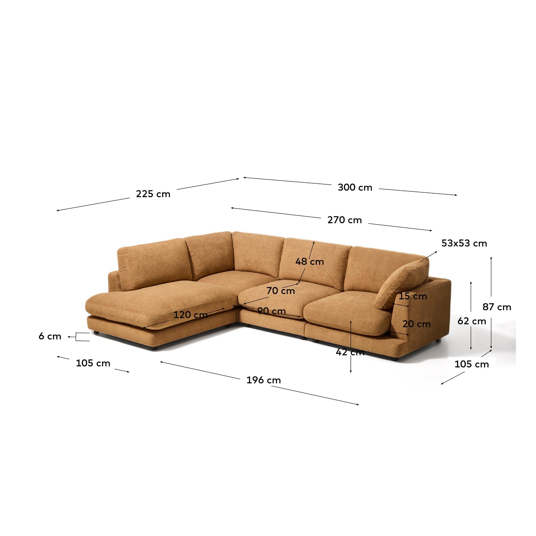 5-Sitzer-Ecksofa Gala mit Randmodul links aus senfgelbem Microbouclé, FSC Mix Credit, 225 x 300 cm in Senfgelb präsentiert im Onlineshop von KAQTU Design AG. L-Sofa links ist von Kave Home