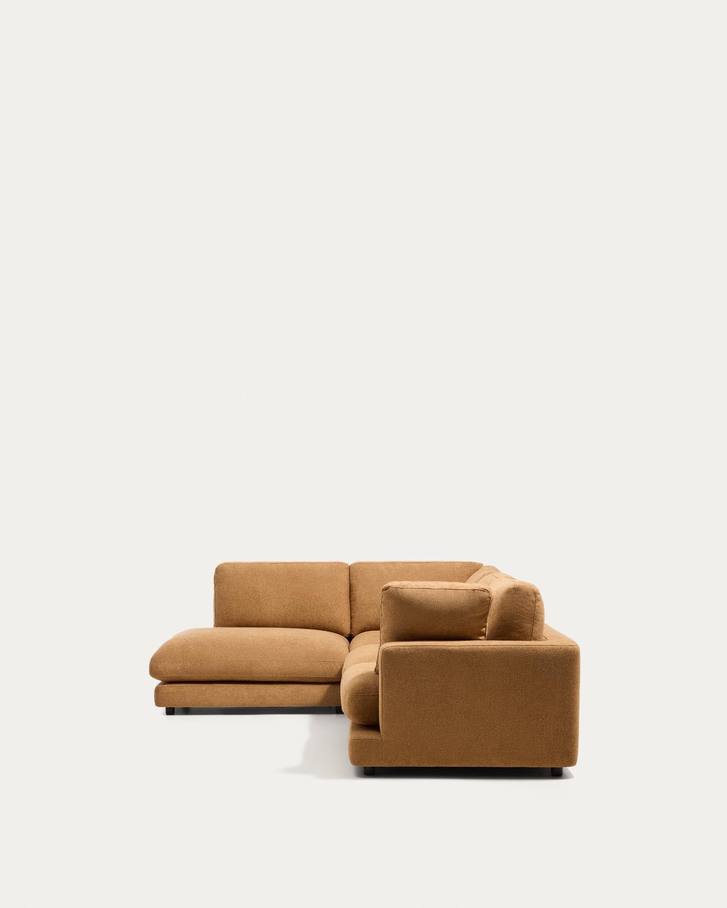 5-Sitzer-Ecksofa Gala mit Randmodul links aus senfgelbem Microbouclé, FSC Mix Credit, 225 x 300 cm in Senfgelb präsentiert im Onlineshop von KAQTU Design AG. L-Sofa links ist von Kave Home