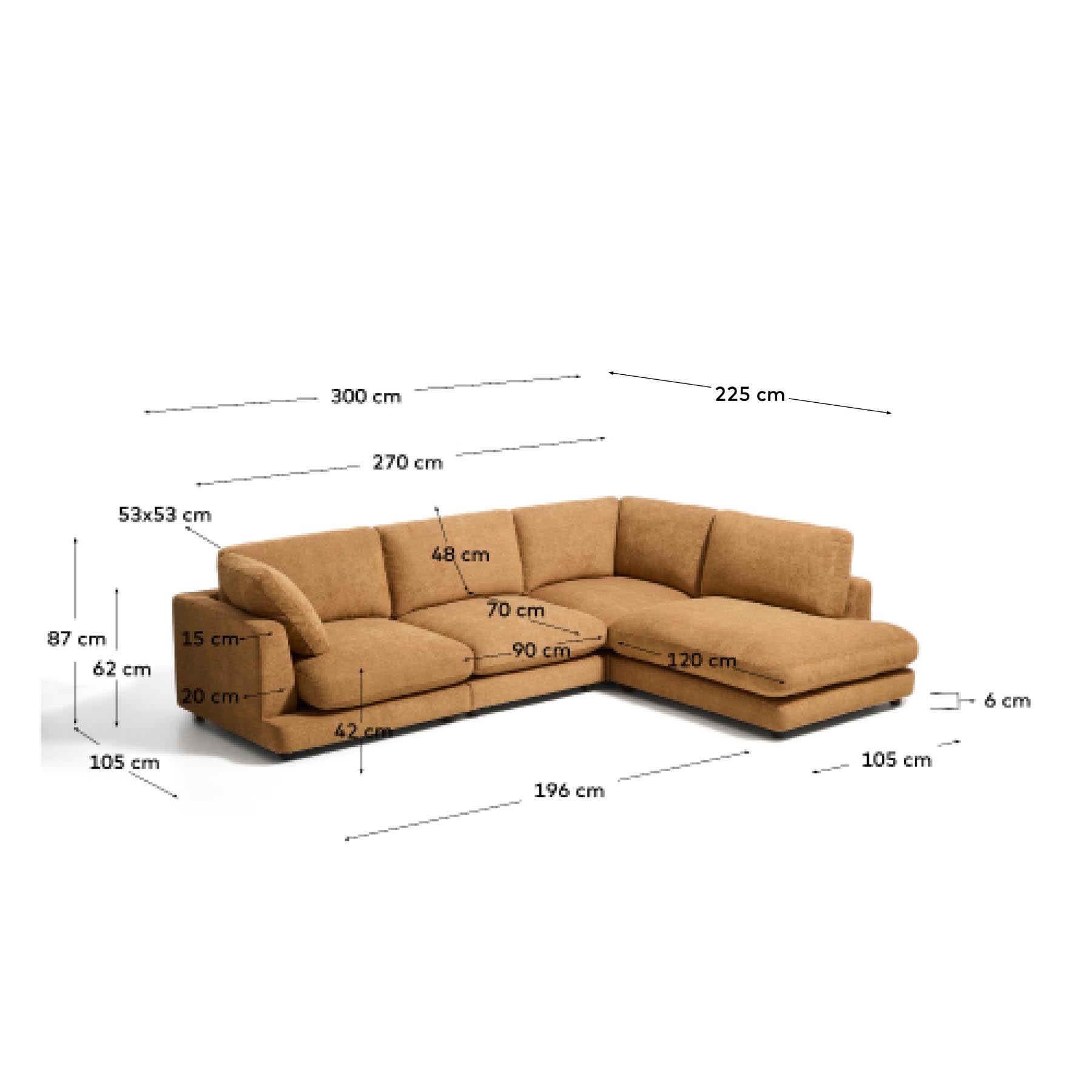 5-Sitzer-Ecksofa Gala mit Randmodul rechts aus senfgelbem Microbouclé, FSC Mix Credit, 300 x 225 cm in Senfgelb präsentiert im Onlineshop von KAQTU Design AG. L-Sofa rechts ist von Kave Home