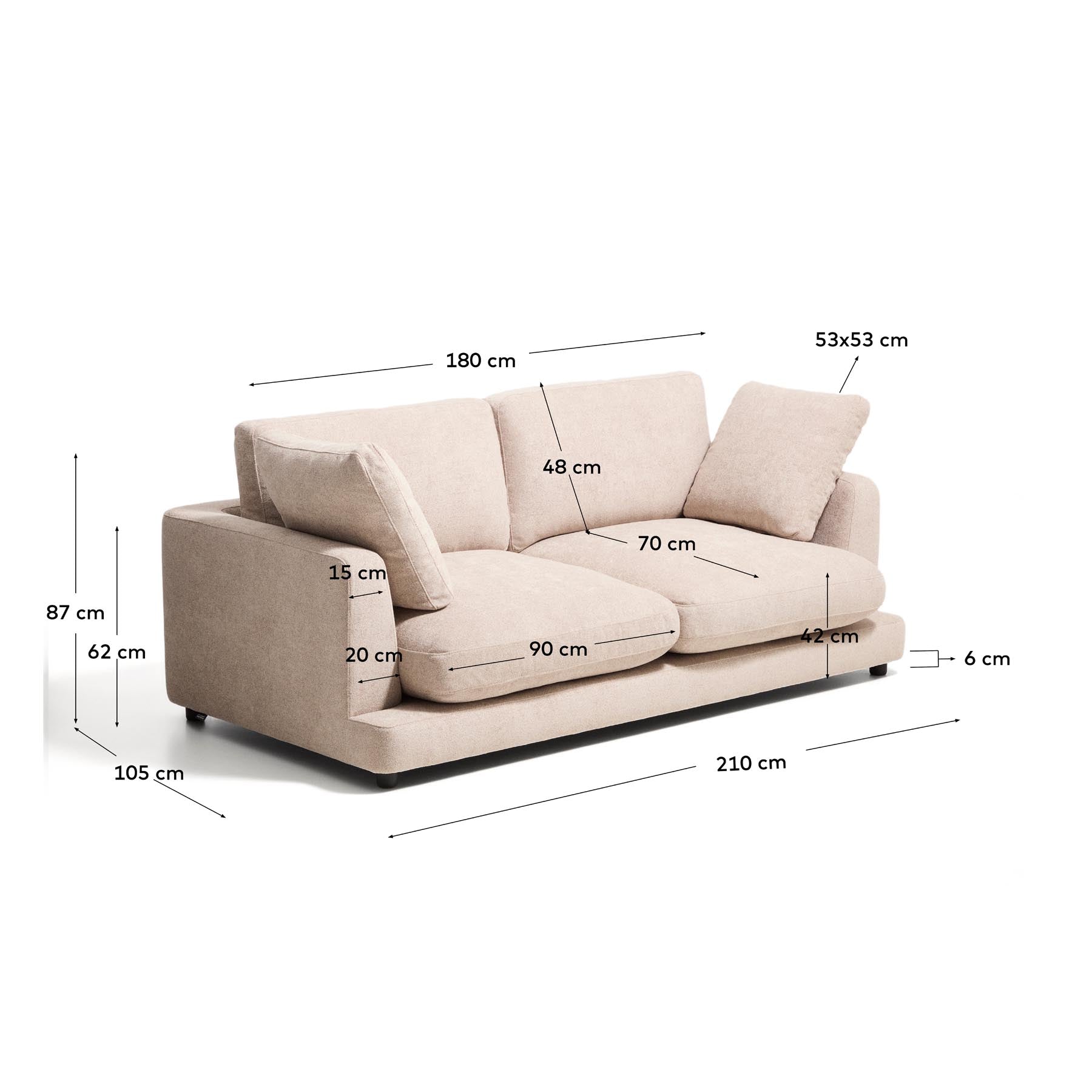 3-Sitzer-Sofa Gala aus beigem Microbouclé, FSC Mix Credit, 210 cm in Beige präsentiert im Onlineshop von KAQTU Design AG. 3er Sofa ist von Kave Home