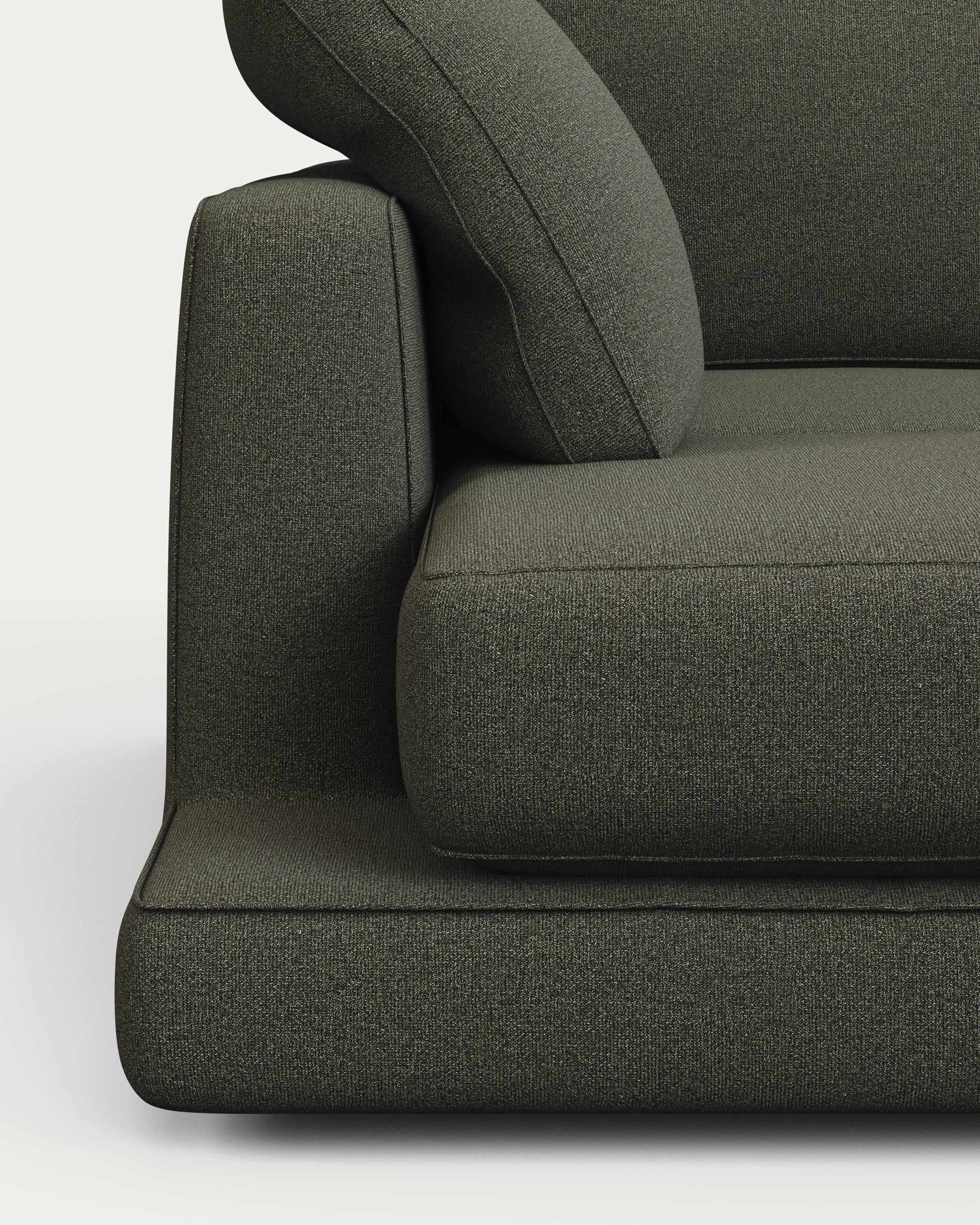 Dunkelgrünes Gala 4-Sitzer-Sofa mit linksseitiger Chaiselongue aus hochwertigem Chenille, perfekt für moderne Wohnkonzepte.