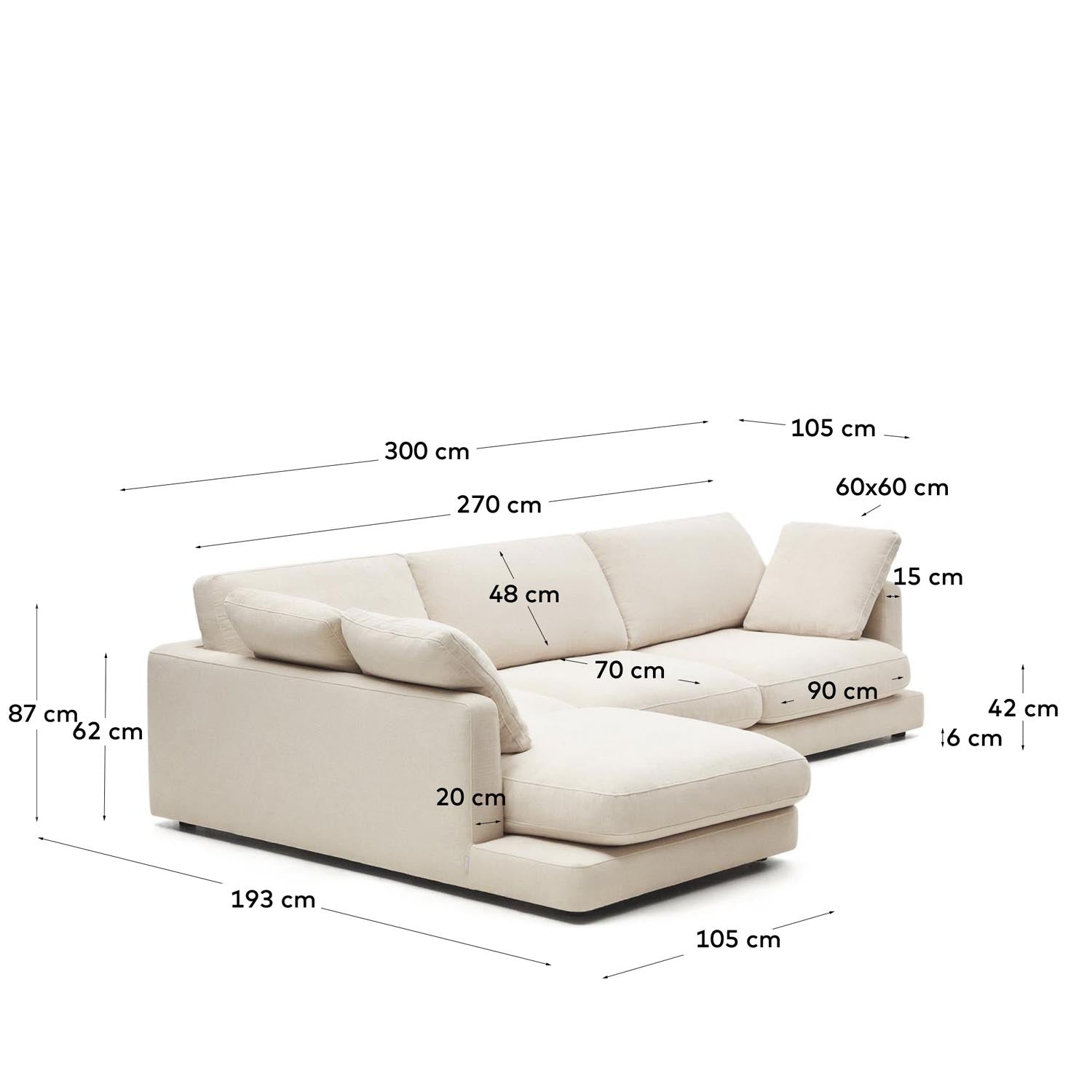 Entdecken Sie das Gala 4-Sitzer-Sofa mit Chaiselongue in stilvollem Beige. Perfekt für Ihr Wohnzimmer, bietet es Komfort und nachhaltige Materialien.