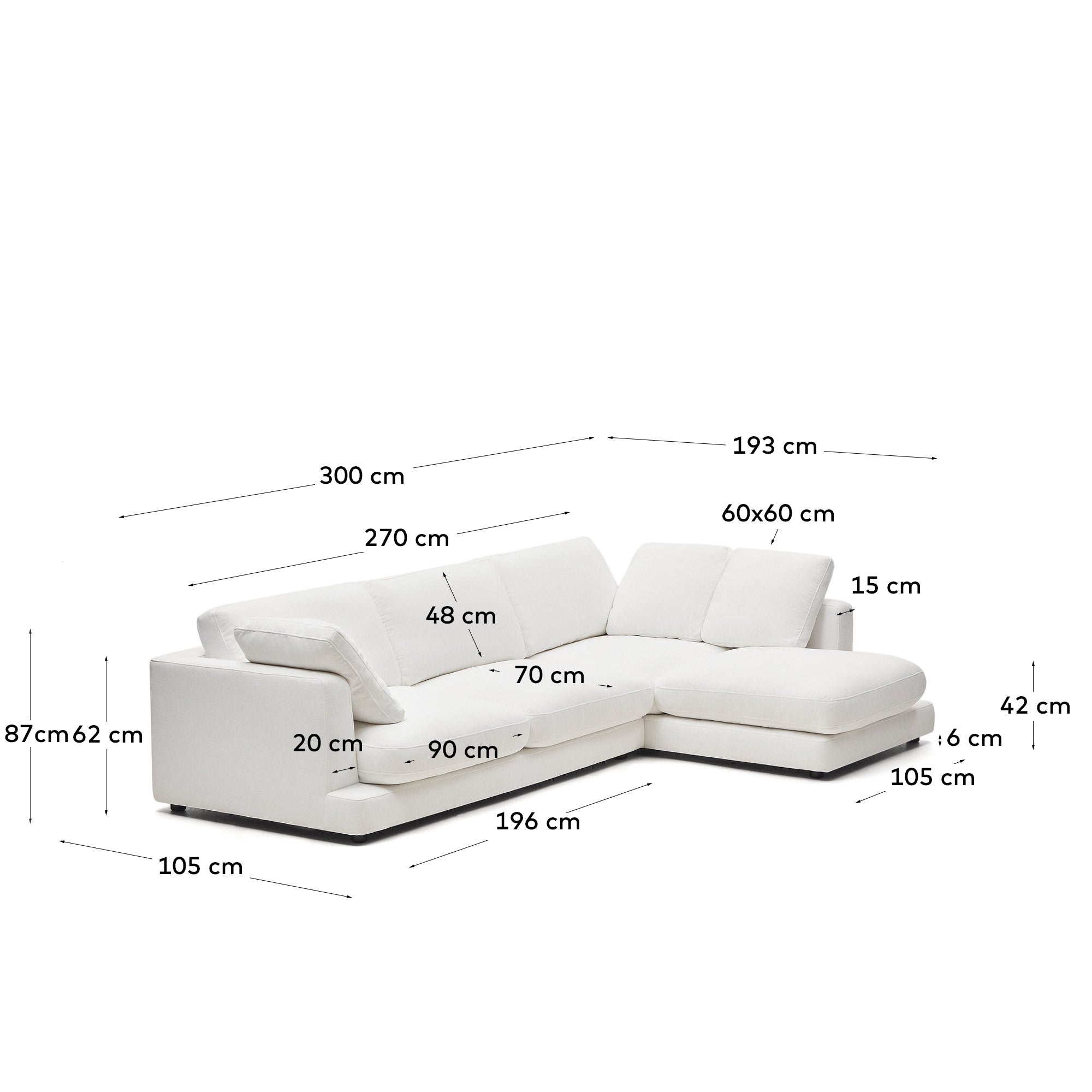 Entdecken Sie das Gala 4-Sitzer-Sofa mit Chaiselongue rechts in elegantem Weiss – stilvolles Design und optimaler Komfort für gesellige Abende.