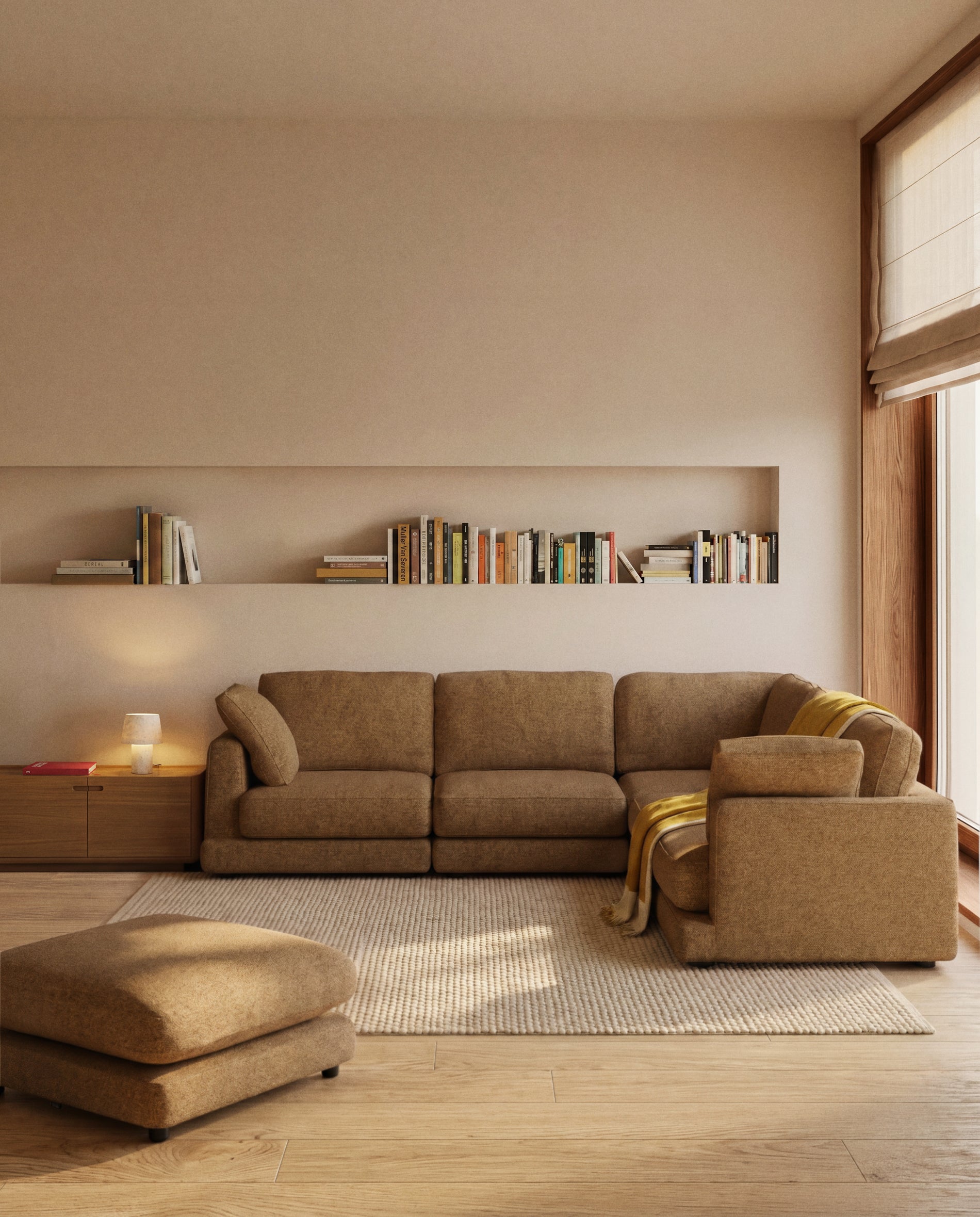 Fussablage Gala aus senfgelbem Microbouclé, FSC Mix Credit, 90 x 90 cm in Senfgelb präsentiert im Onlineshop von KAQTU Design AG. Pouf ist von Kave Home