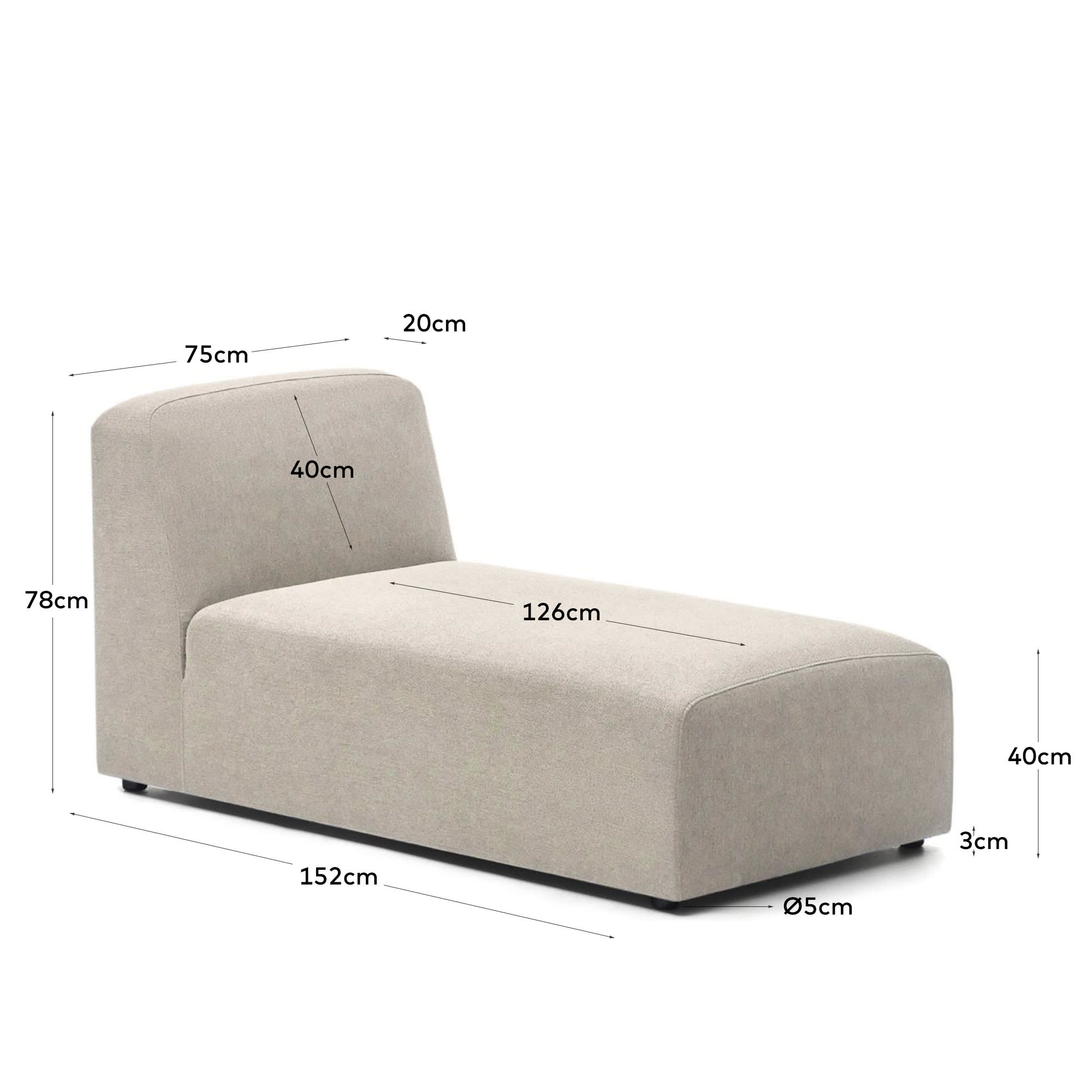 Gestalten Sie Ihr Wohnzimmer individuell mit dem Neom Chaiselongue-Modul in Beige (152 x 75 cm) von Kave Home – komfortabel, flexibel und umweltfreundlich.