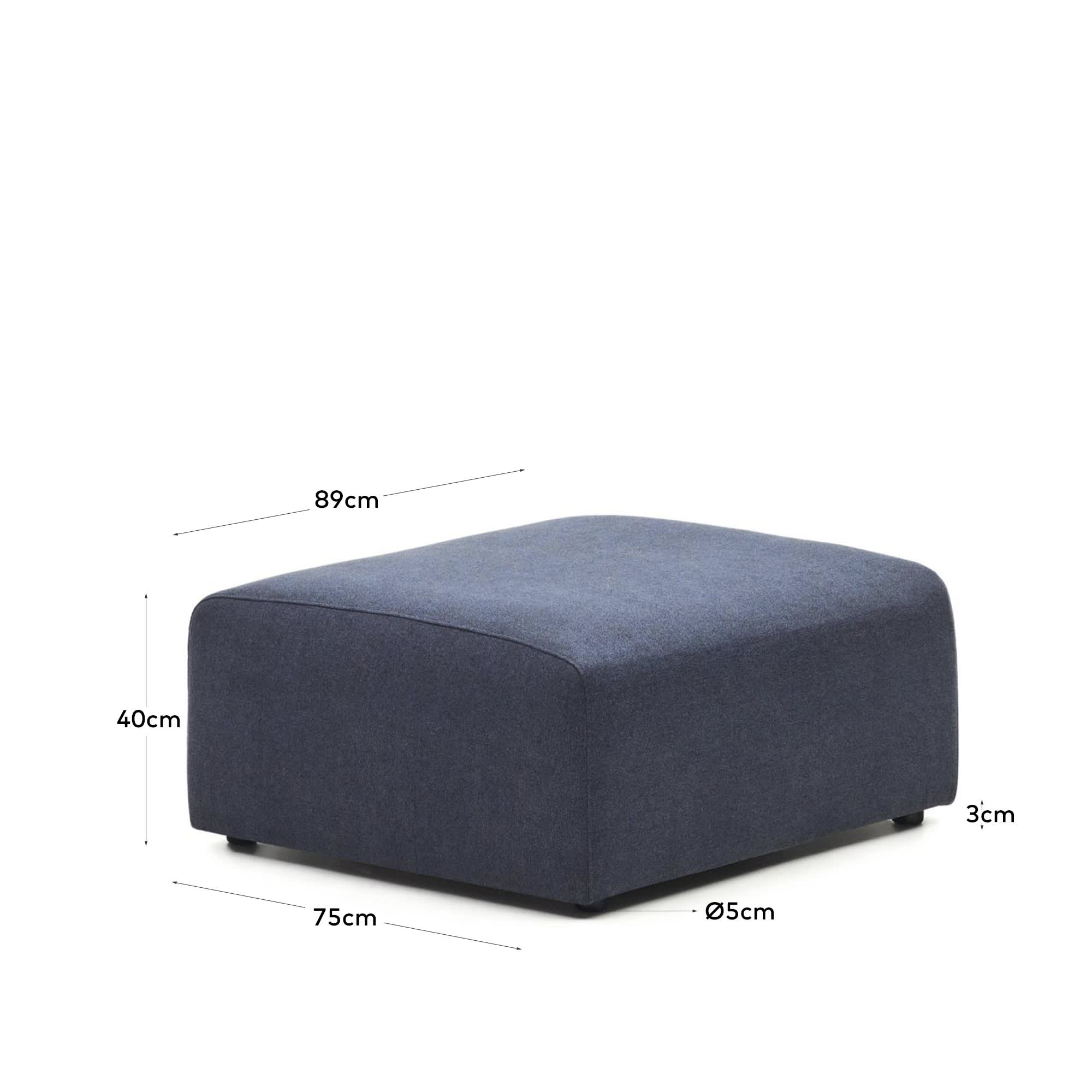Verleihen Sie Ihrem Wohnraum mit dem Neom Pouf Randmodul in elegantem Blau (75 x 89 cm) von Kave Home einen modernen Akzent – ideal für individuelle Sitzlösungen.
