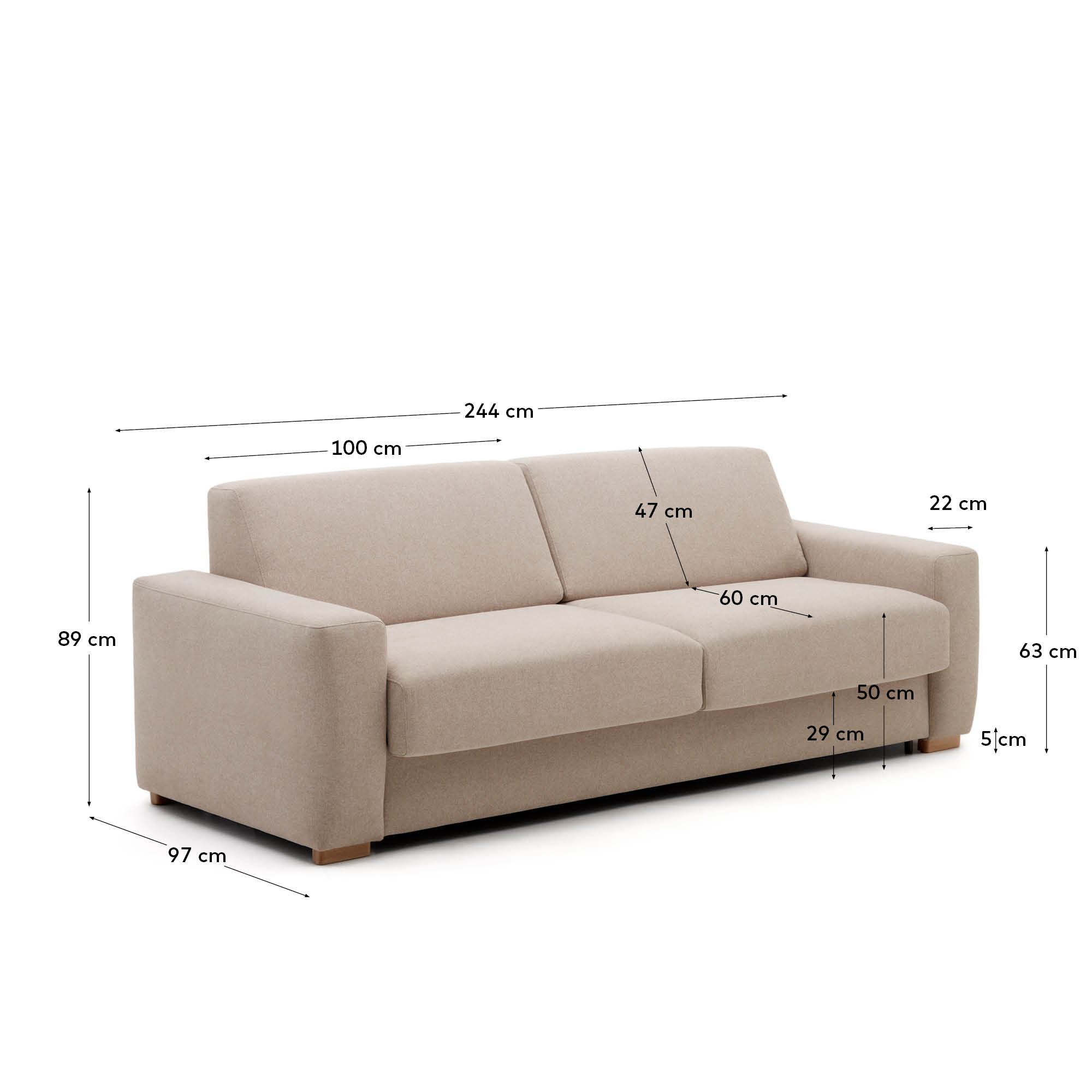 Entdecken Sie das stilvolle Anley 4-Sitzer-Bettsofa in Beige von Kave Home – ideal für Gäste, mit hochwertiger Polsterung und nachhaltigen Materialien.