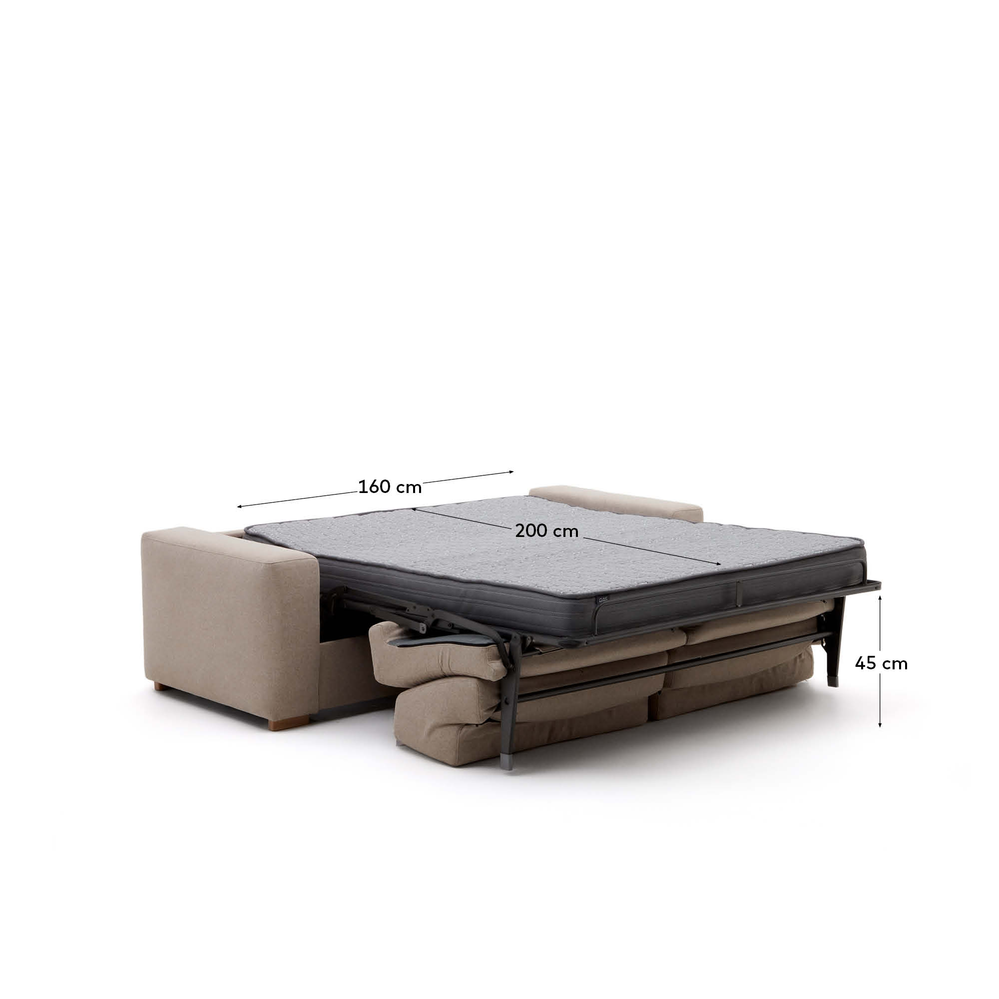 Erleben Sie das stilvolle Anley 3-Sitzer-Bettsofa in Beige von Kave Home. Mit robusten Buchenholzbeinen und bequemer Polsterung ist es ideal für Ihr Zuhause.