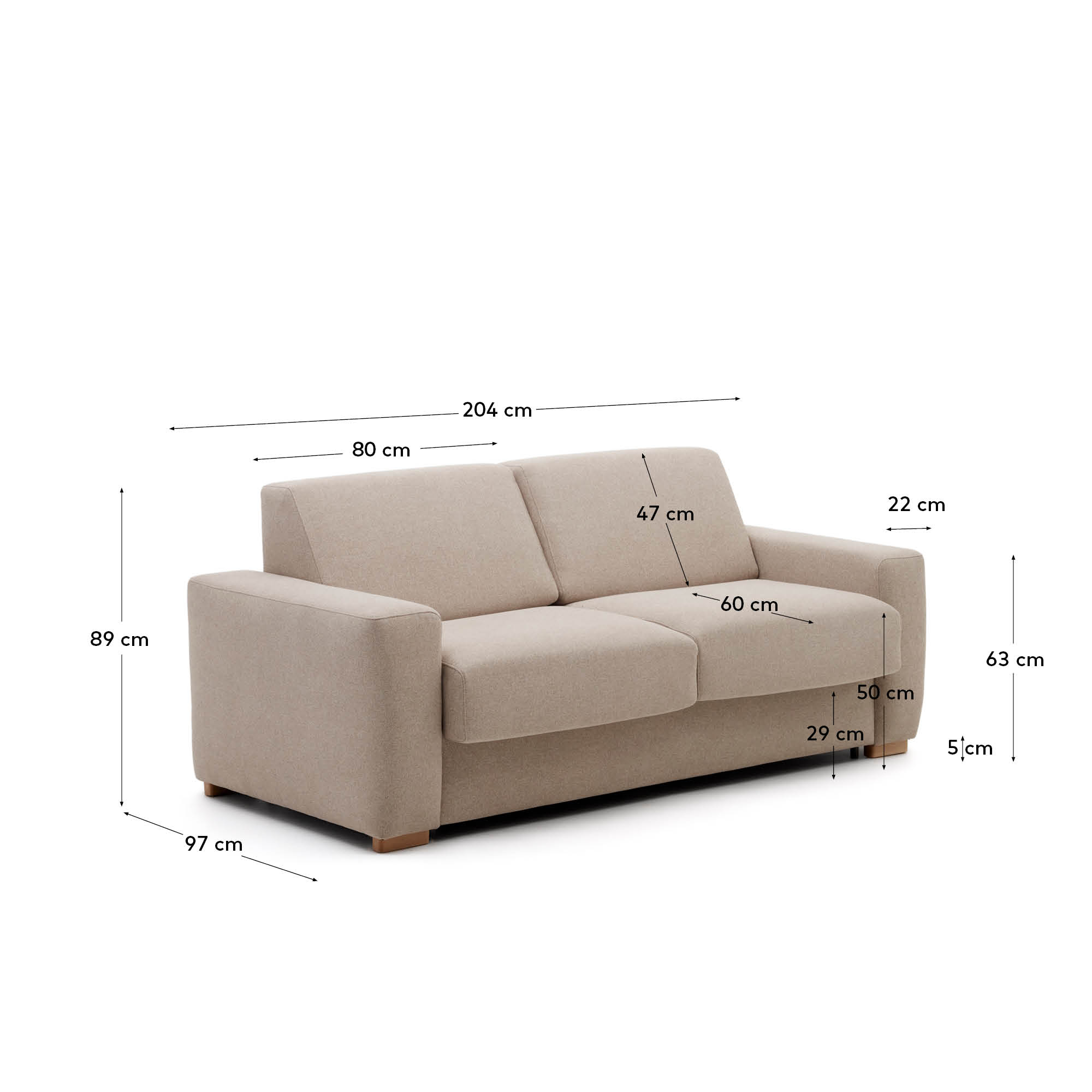 Das Anley 2-Sitzer-Bettsofa in elegantem Beige bietet stilvollen Komfort und verwandelt sich schnell in ein gemütliches Bett für Gäste.