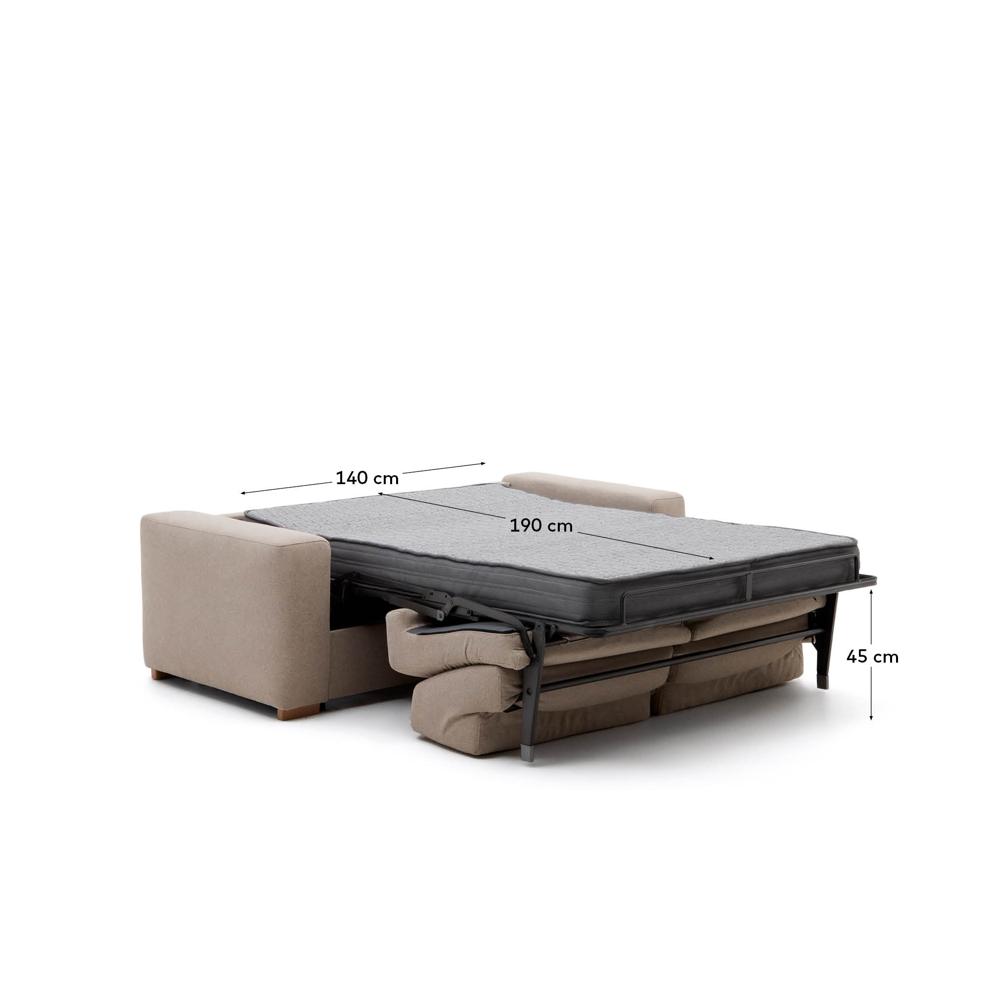 Das Anley 2-Sitzer-Bettsofa in Beige vereint elegantes Design mit Funktionalität und bietet hohen Schlafkomfort für kleine Räume.