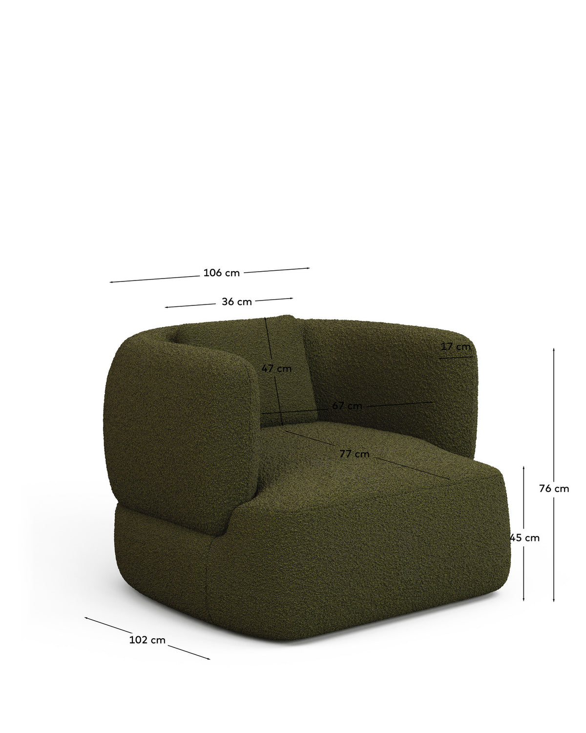 Drehsessel mit Kissen Martina in dunkelgrüner Lammfelloptik FSC Mix Credit in Dunkelgrün präsentiert im Onlineshop von KAQTU Design AG. Drehsessel ist von Kave Home