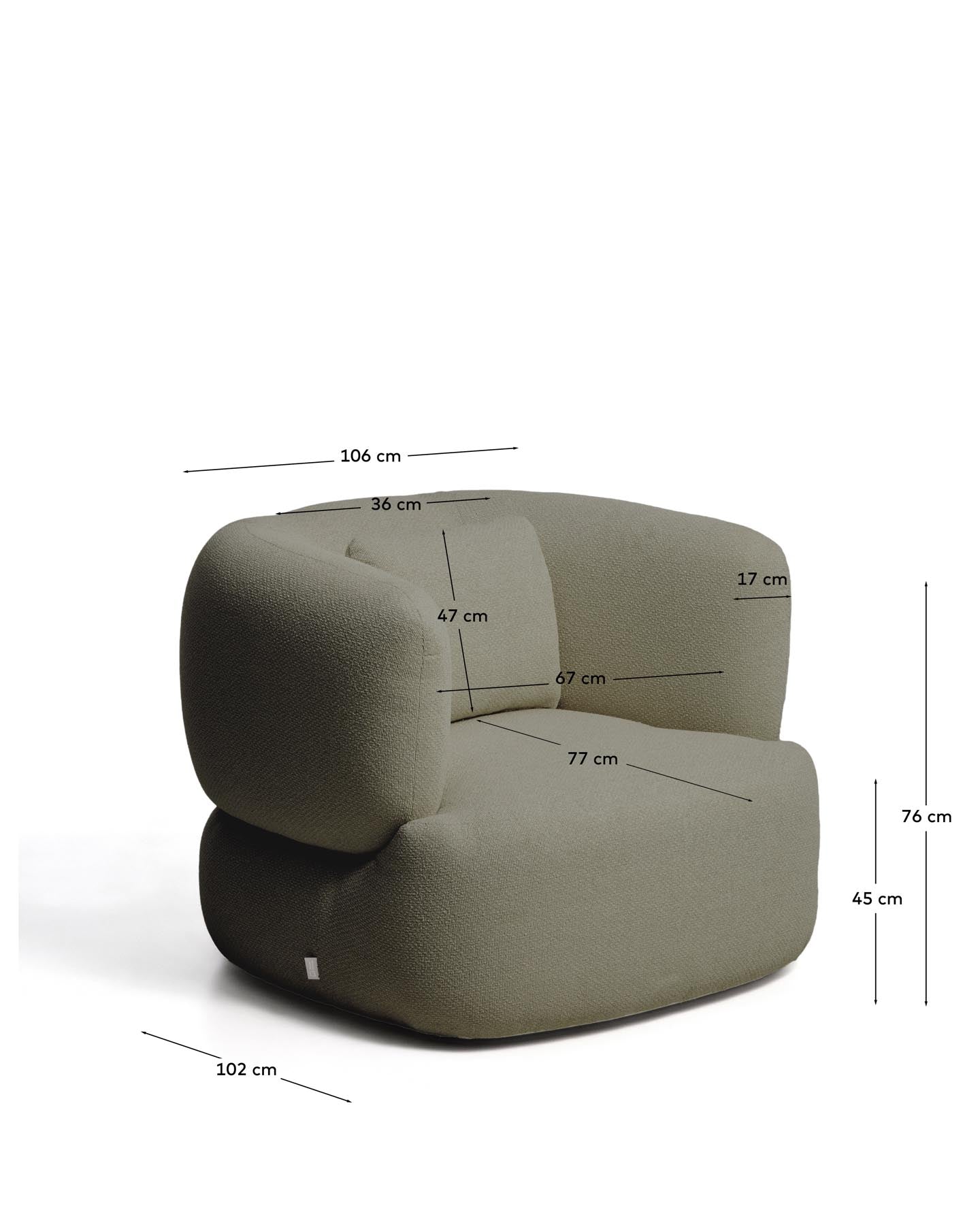 Drehsessel Martina mit Kissen mit Chenille in Grün FSC Mix Credit in Grün präsentiert im Onlineshop von KAQTU Design AG. Drehsessel ist von Kave Home