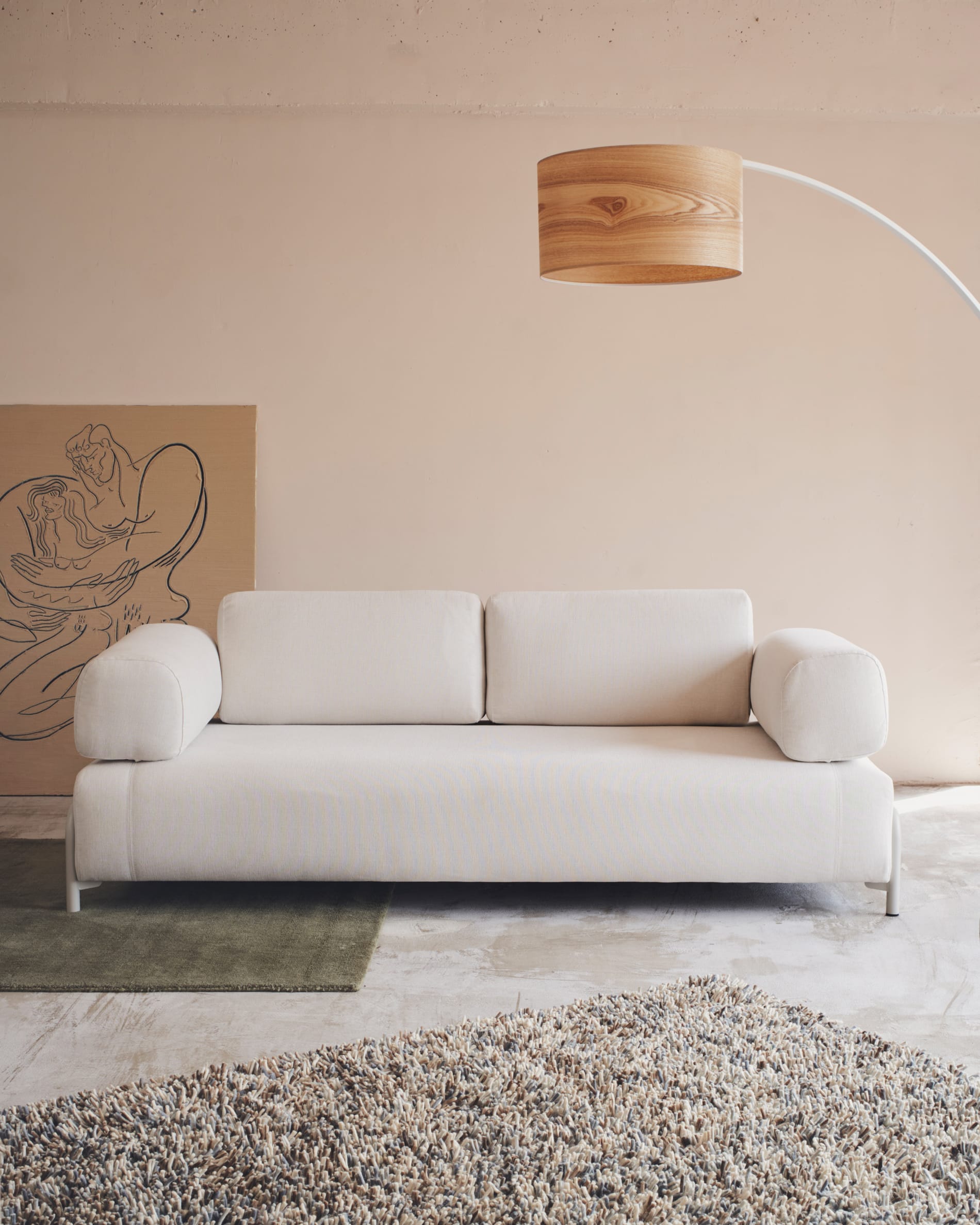 Elegantes 3-Sitzer-Sofa von Kave Home, beige, 232 cm, mit robustem Metallgestell – stilvoll und komfortabel.